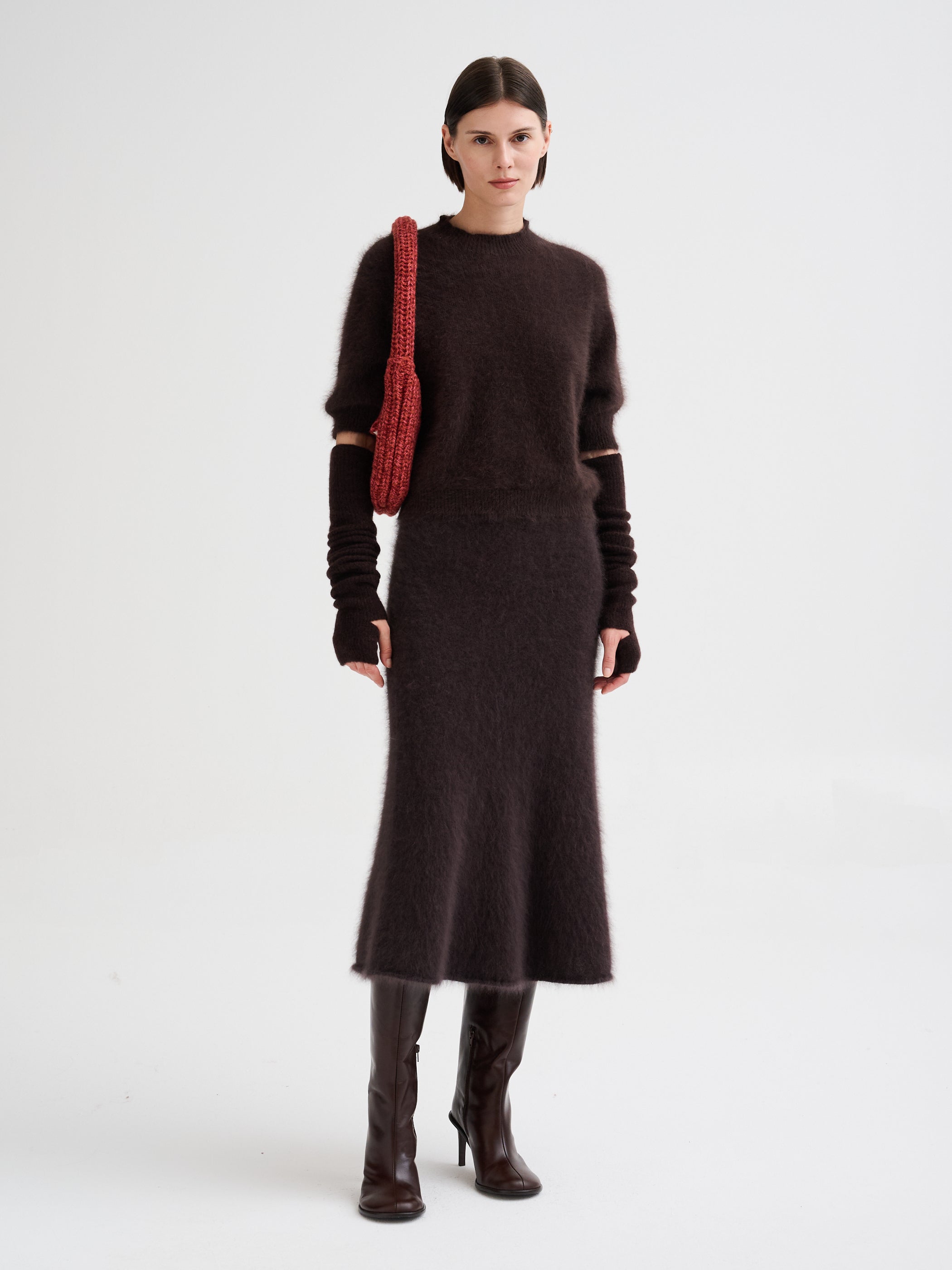 Short-sleeve angora sweater