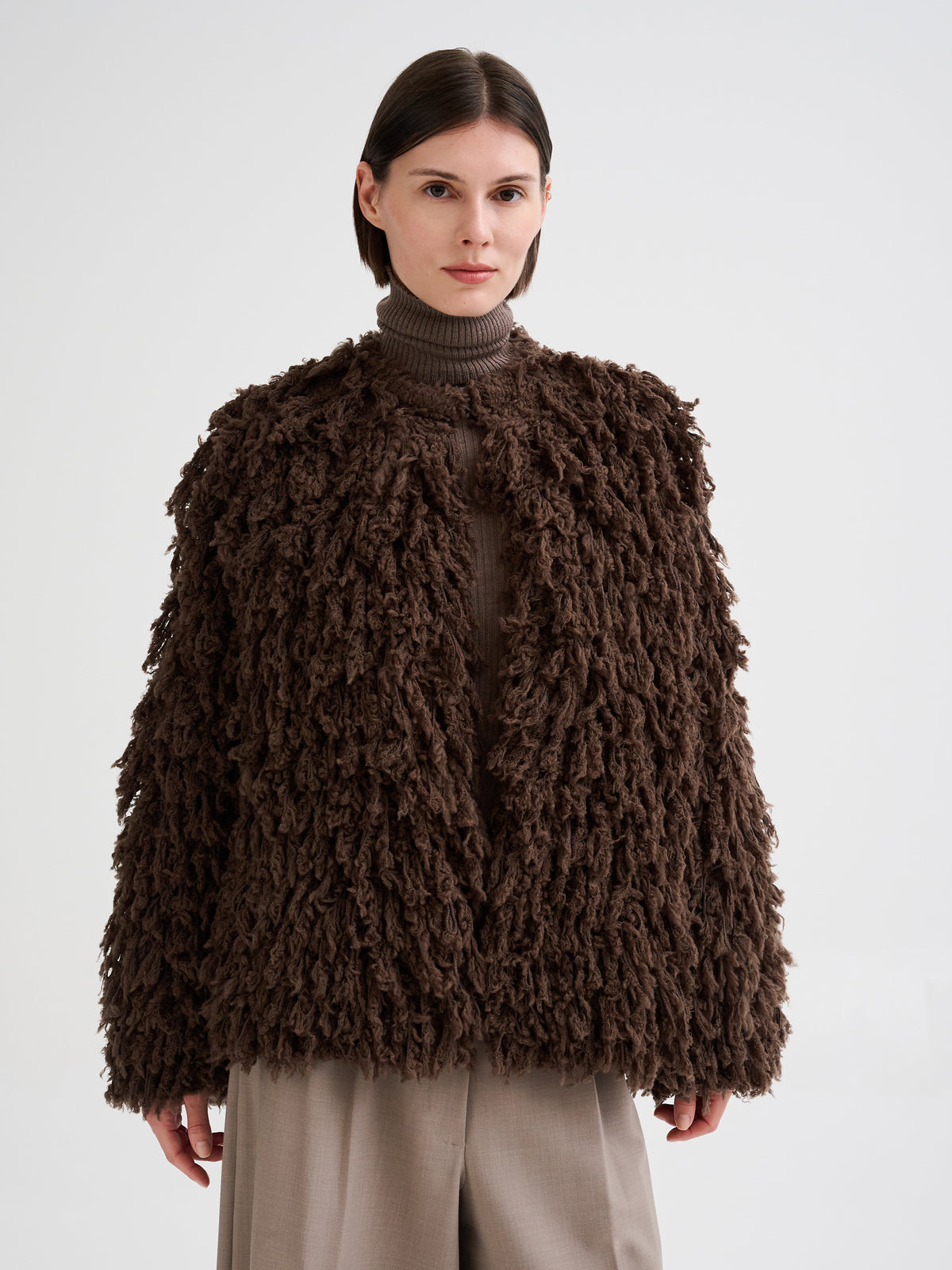 Fur-effect knit caban
