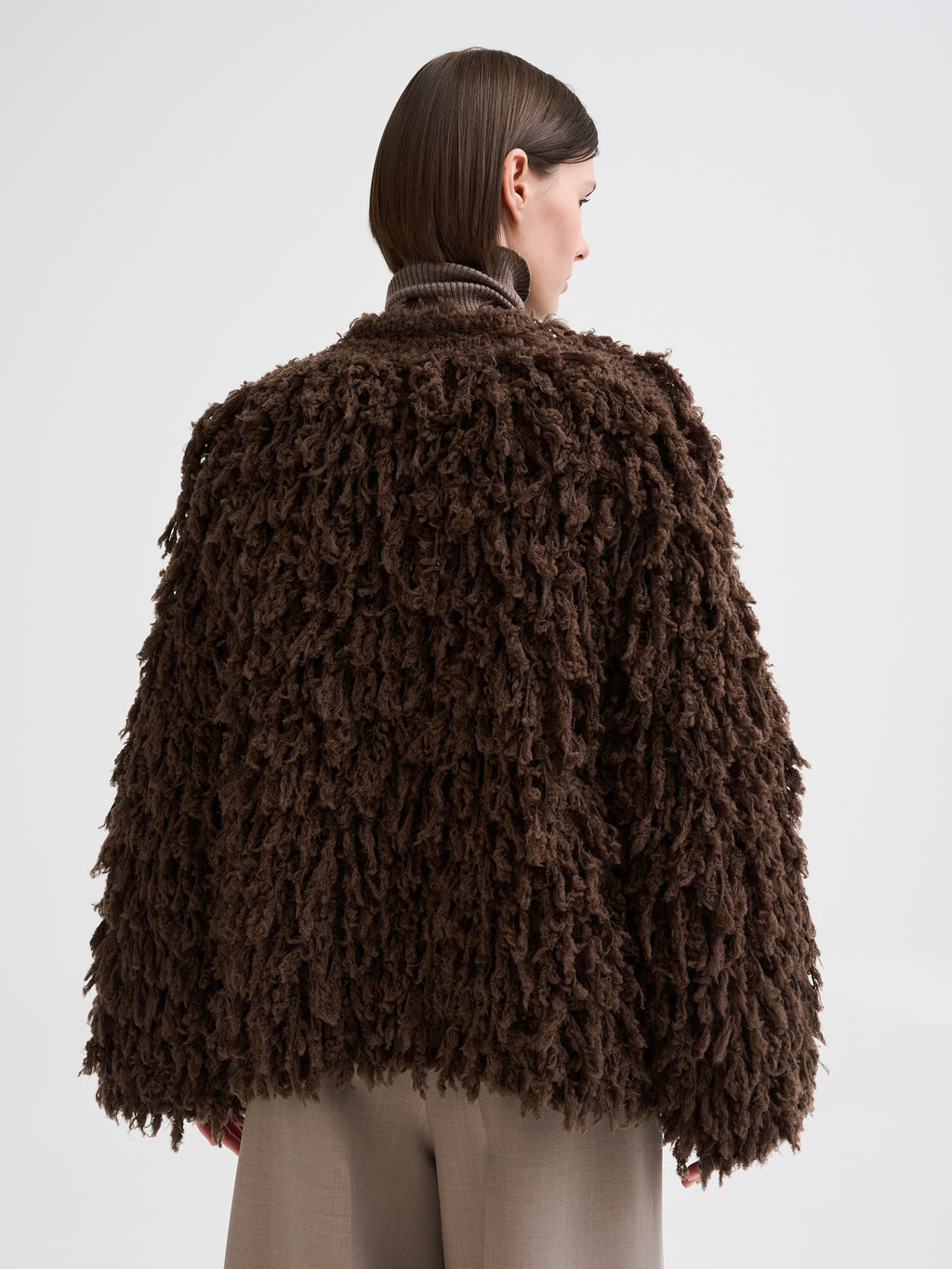 Fur-effect knit caban