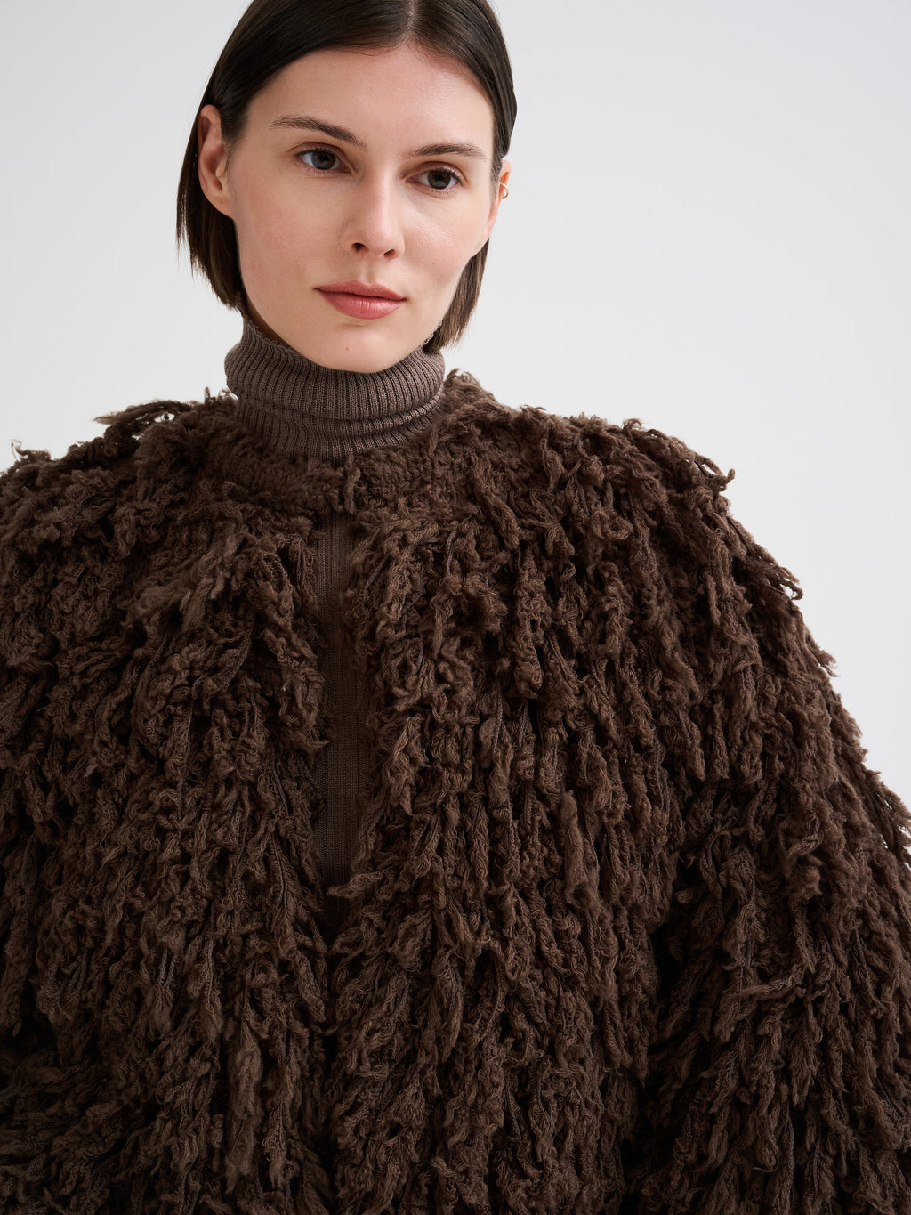 Fur-effect knit caban