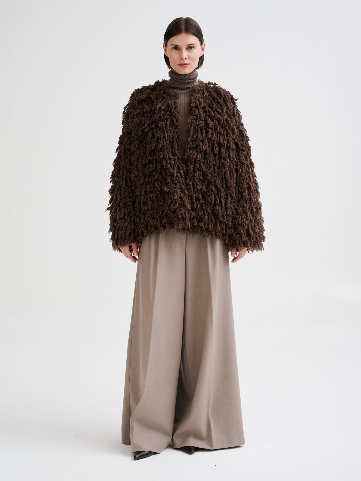 Fur-effect knit caban