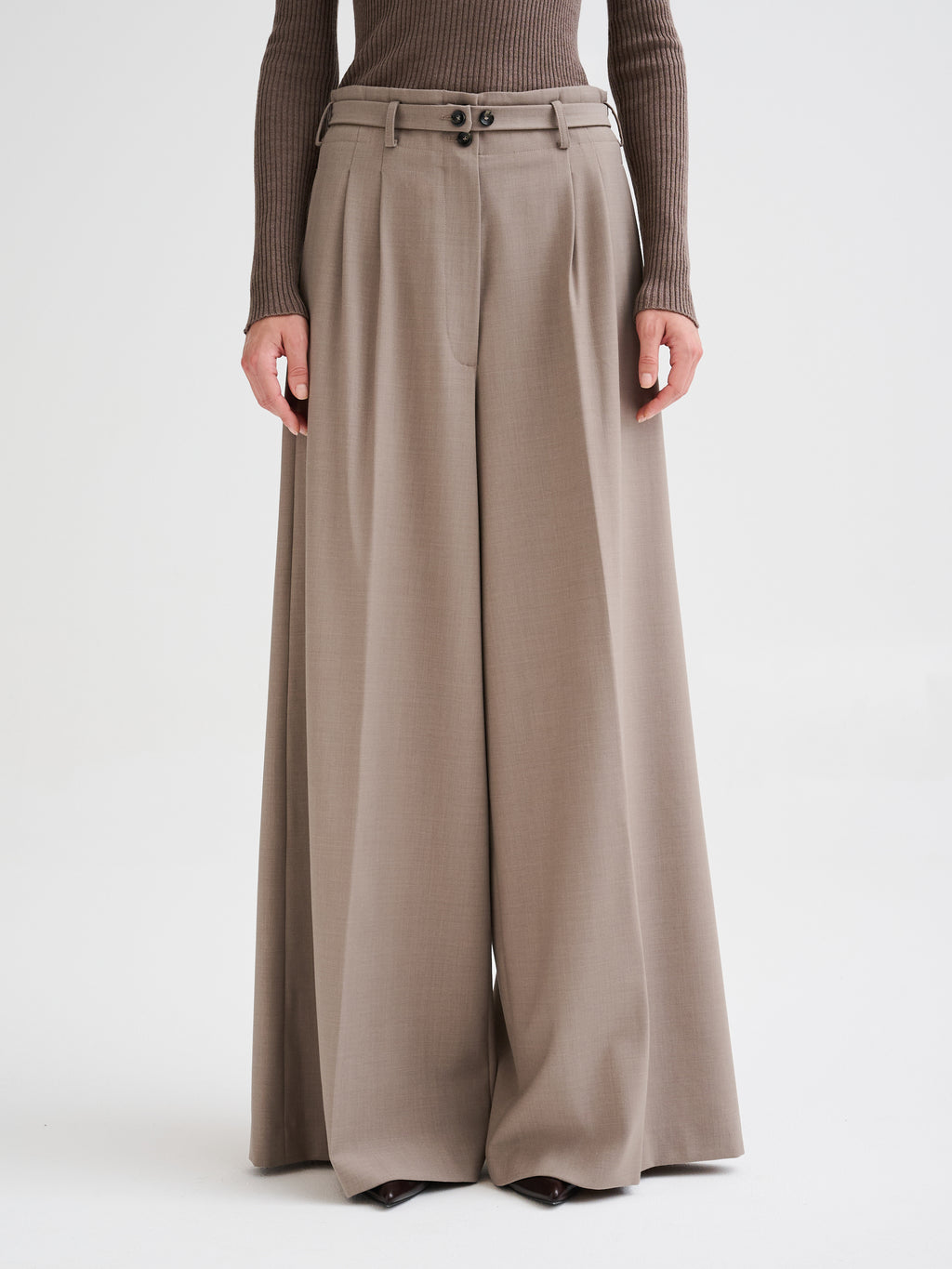 Wide-leg pleated trousers