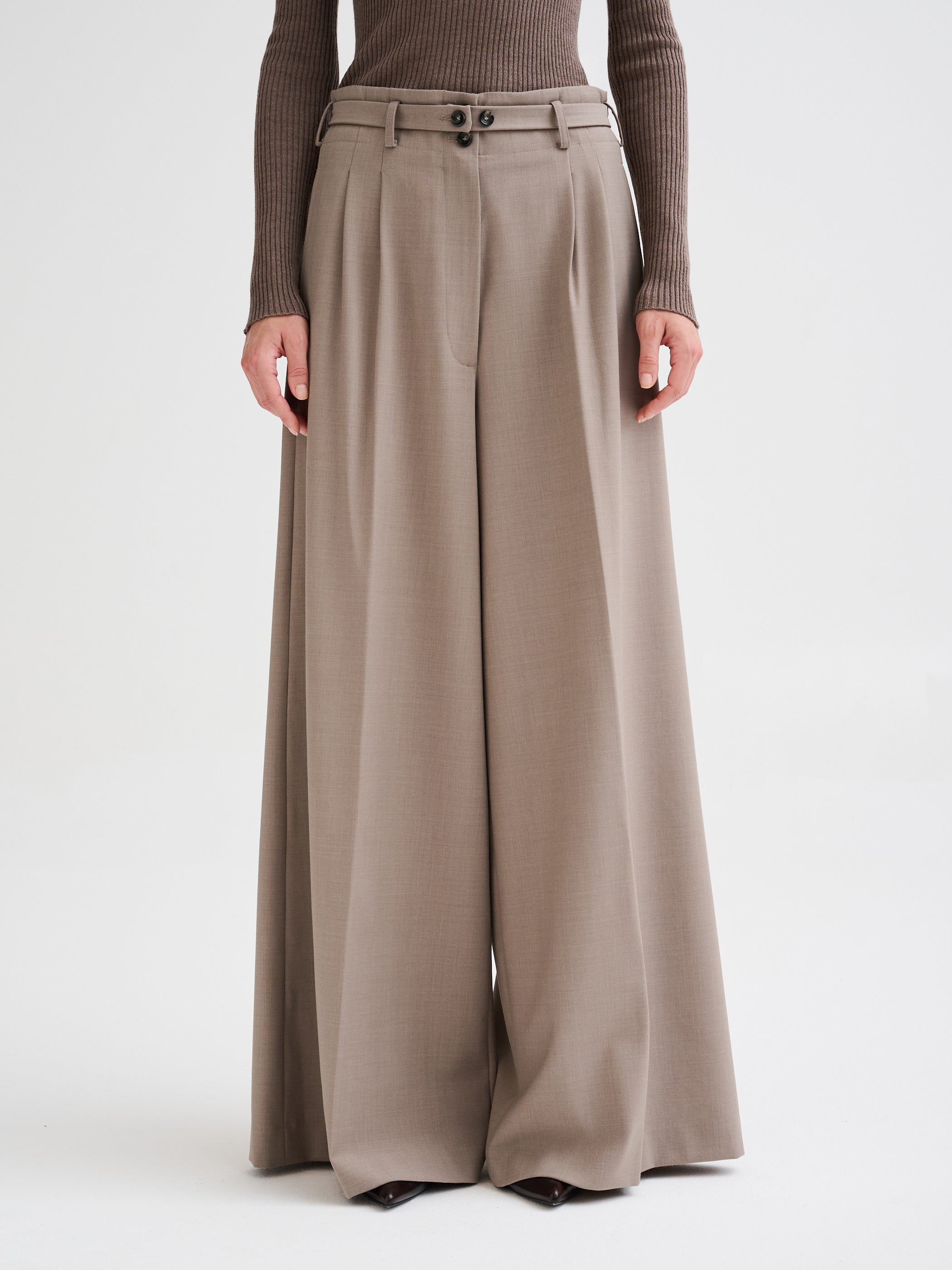 Wide-leg pleated trousers