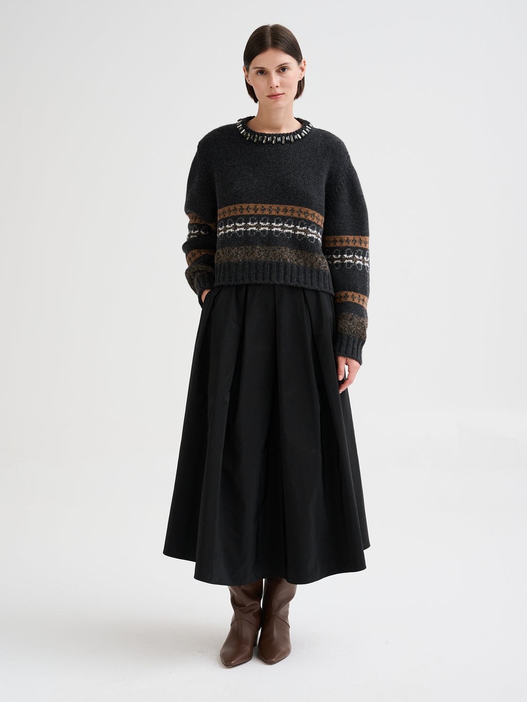 Technical fabric midi skirt