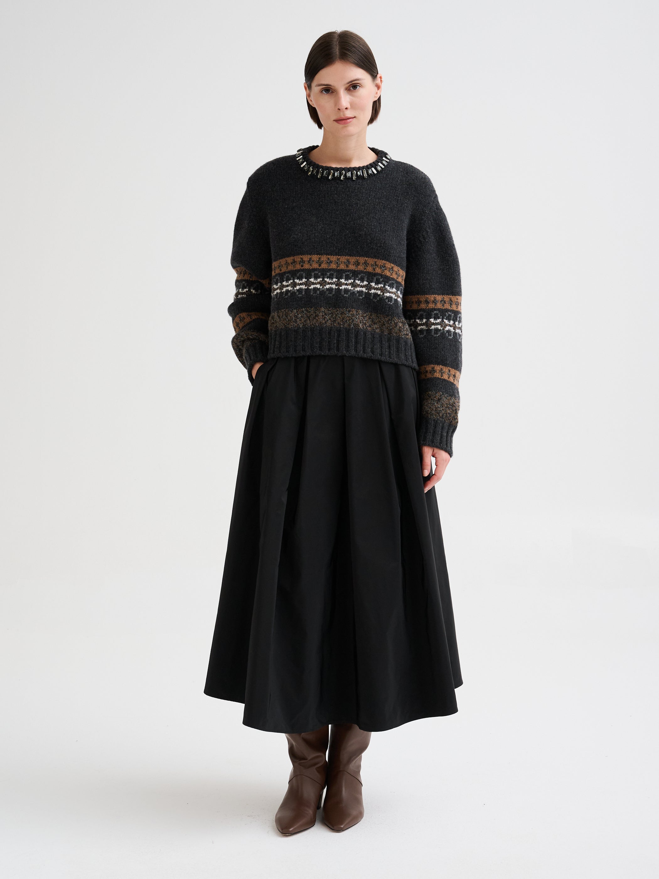 Technical fabric midi skirt