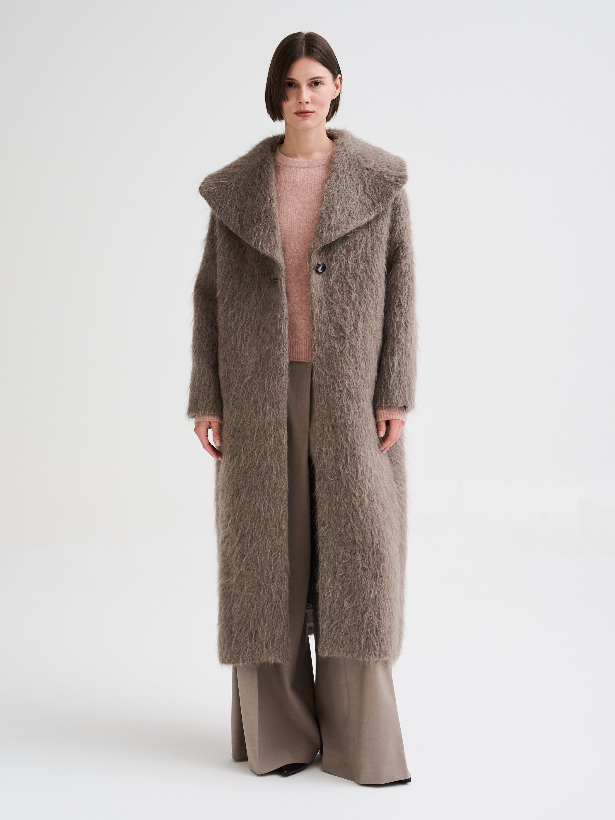 Long wool, alpaca and mohair coat