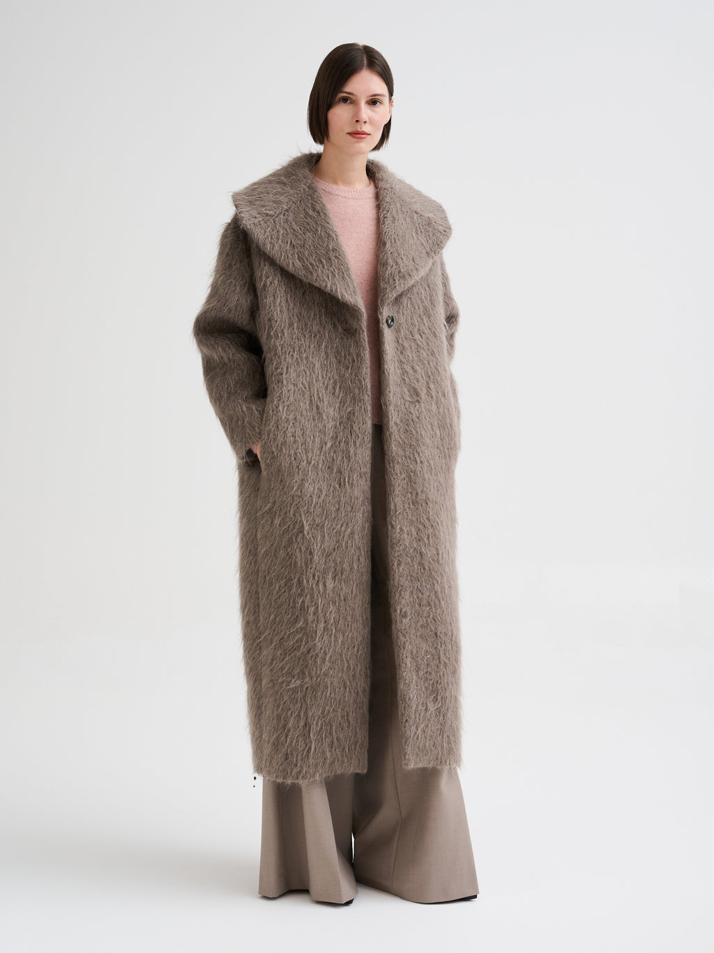 Long wool, alpaca and mohair coat