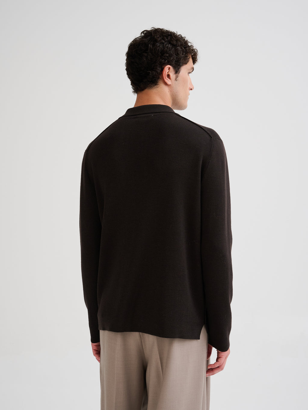 Merino wool polo with asymmetric collar