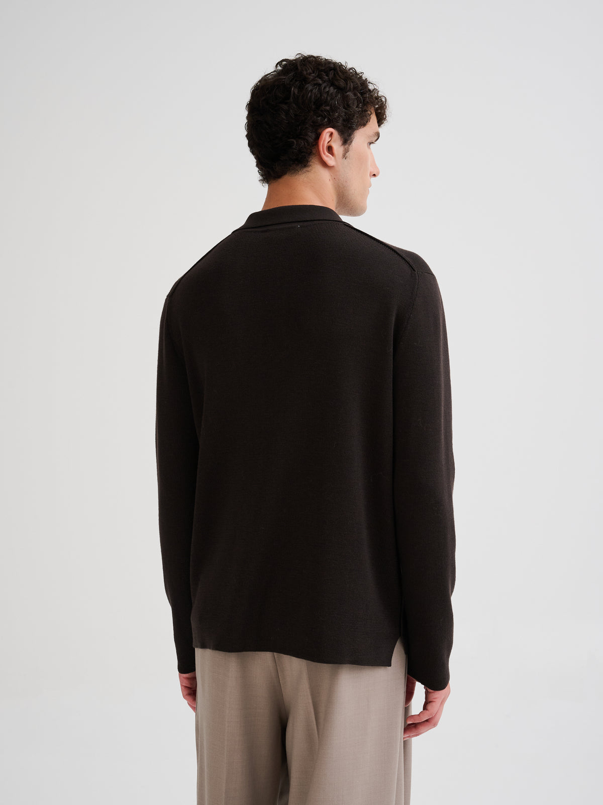 Merino wool polo with asymmetric collar