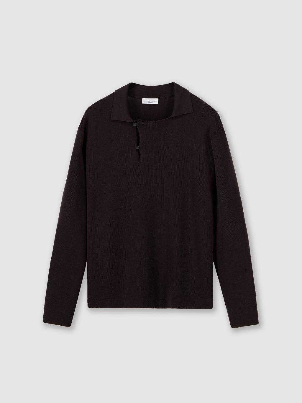 Merino wool polo with asymmetric collar
