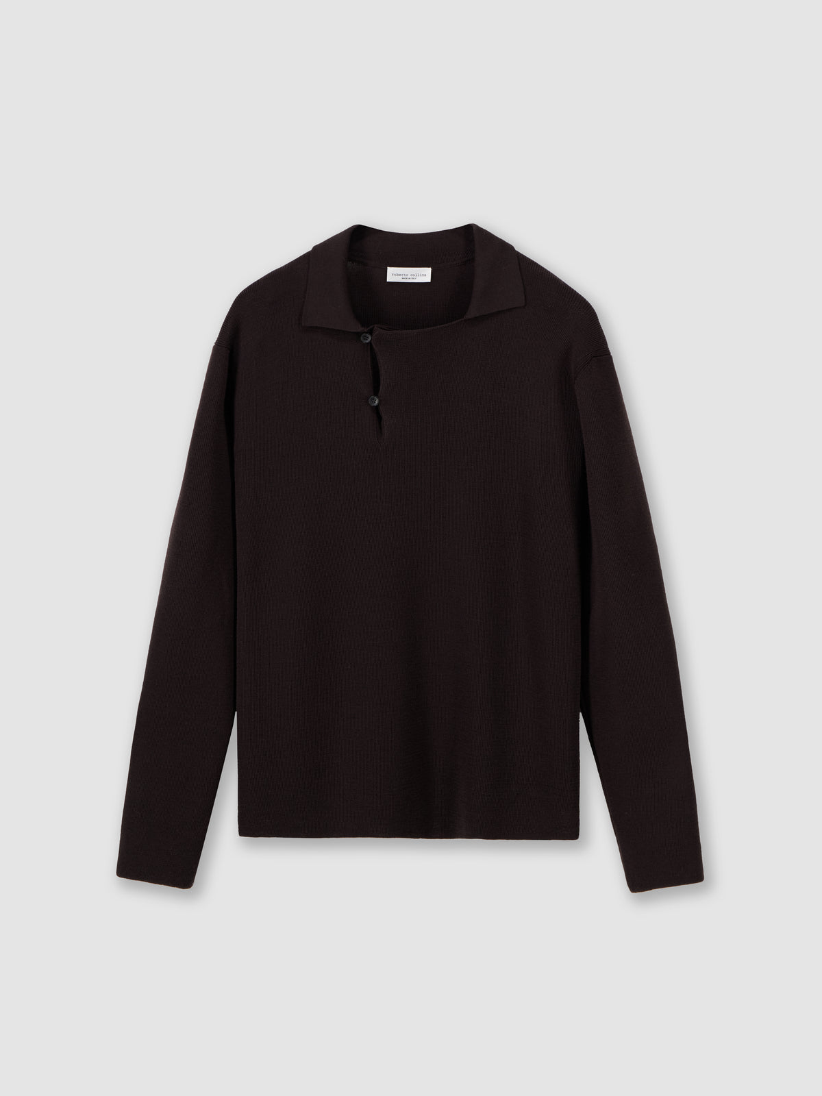 Merino wool polo with asymmetric collar
