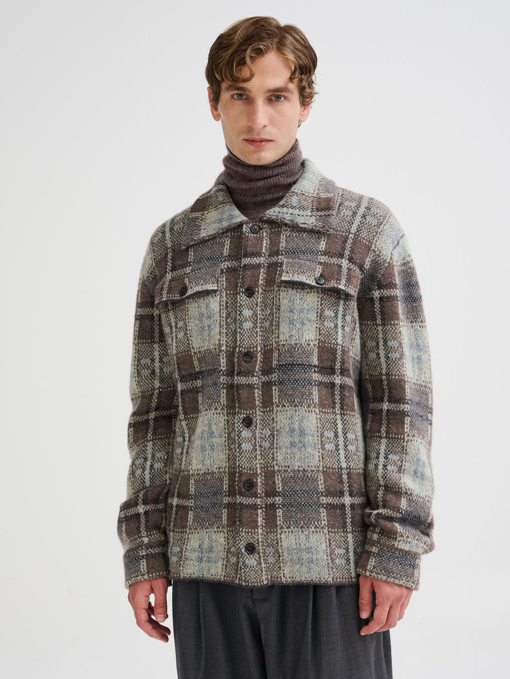 Check knit shirt