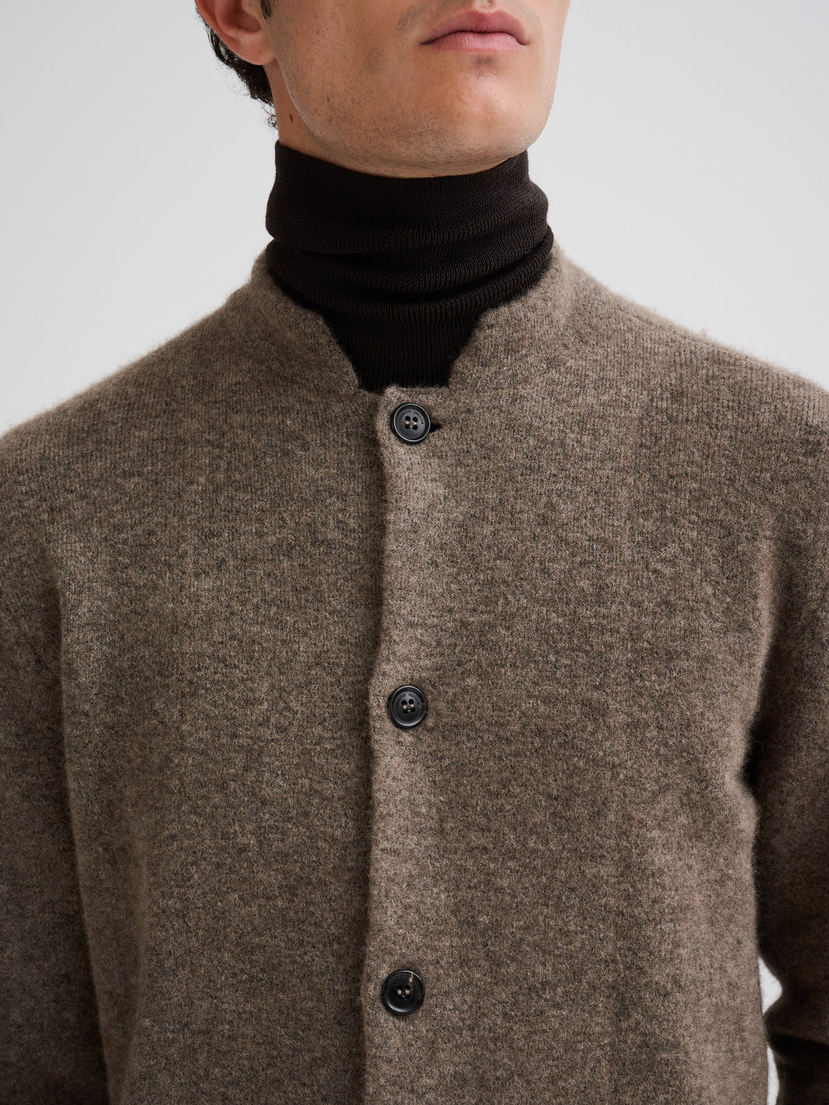 Knit jacket with stand collar