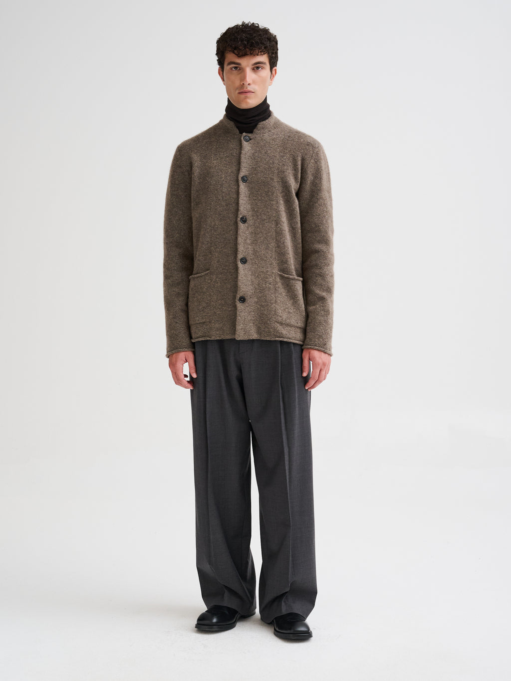 Knit jacket with stand collar