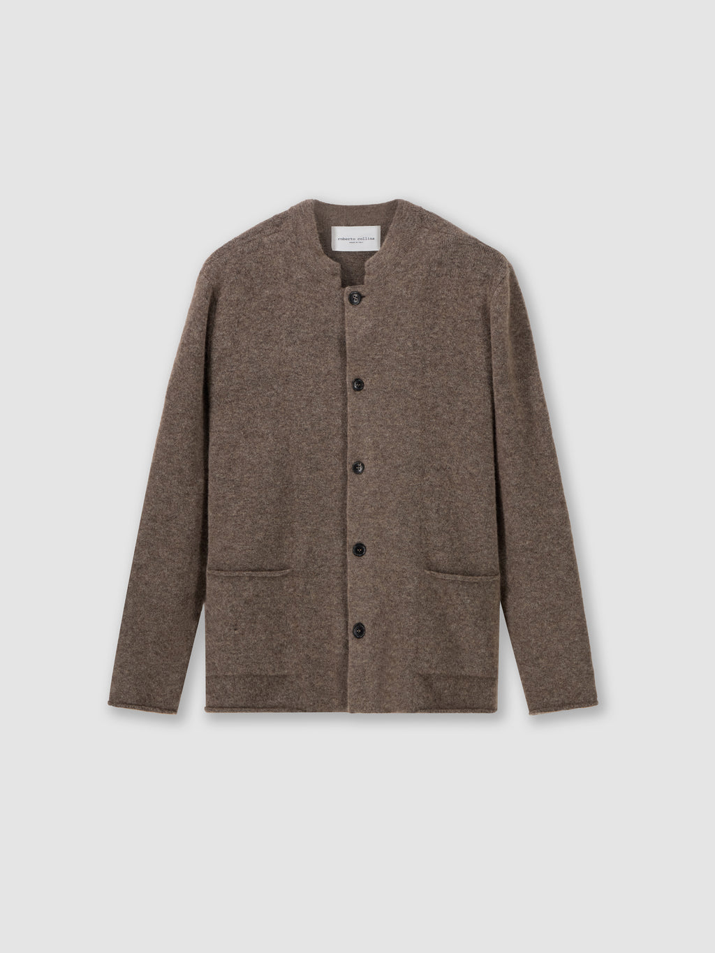 Knit jacket with stand collar