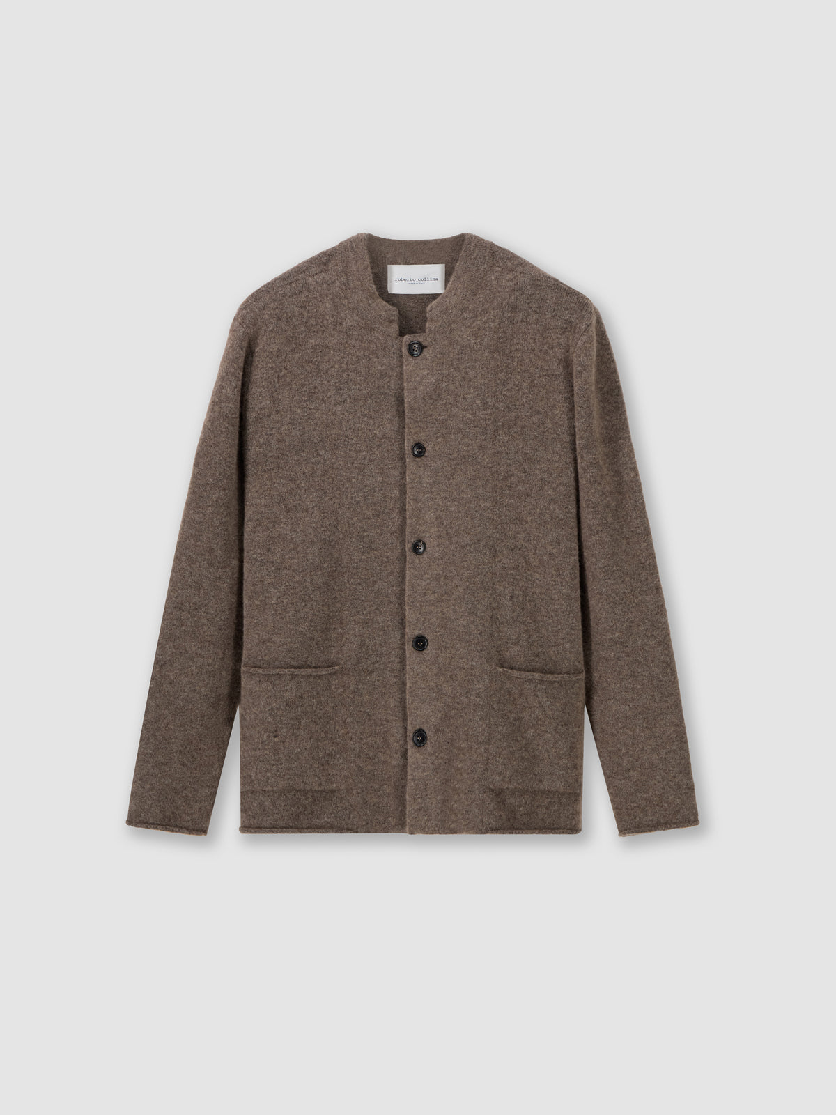 Knit jacket with stand collar