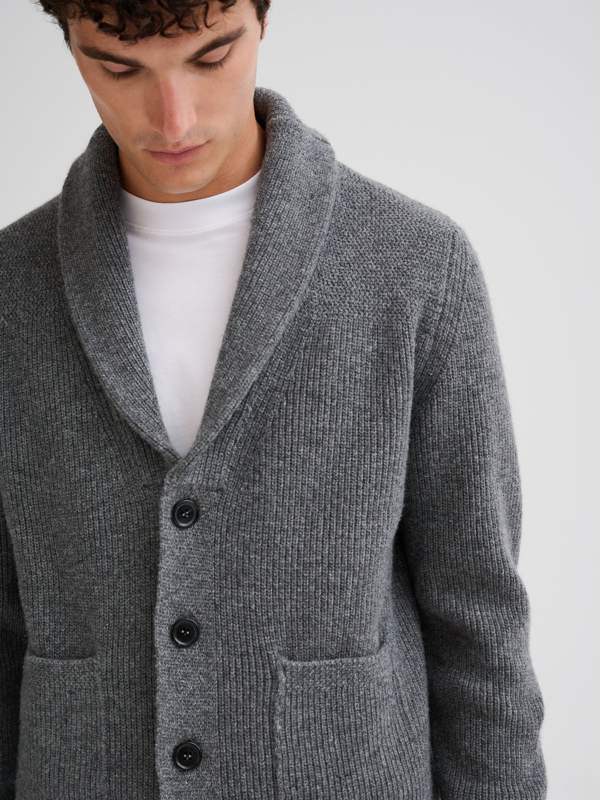 Ribbed shawl-collar knit jacket
