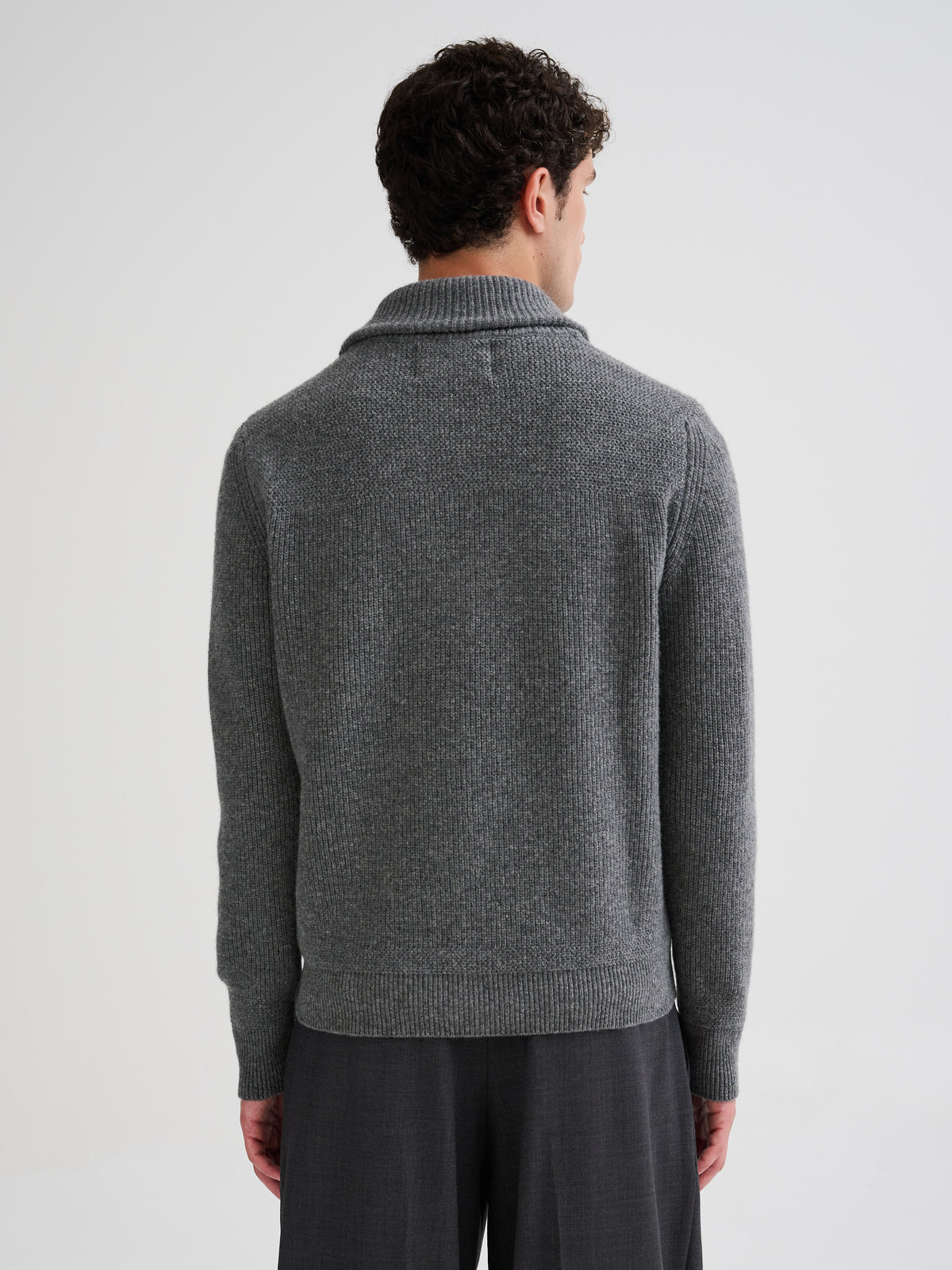Ribbed shawl-collar knit jacket