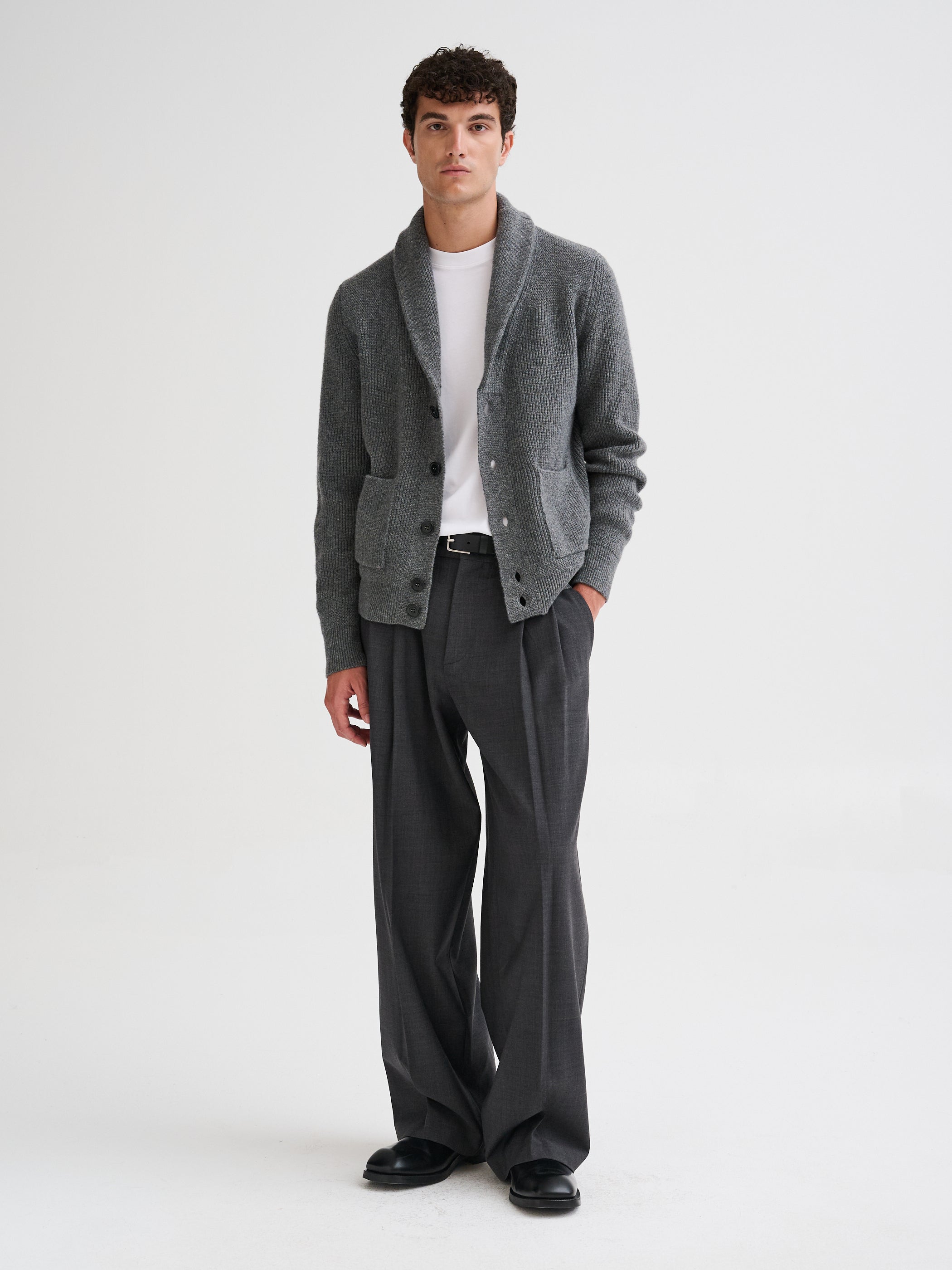 Ribbed shawl-collar knit jacket
