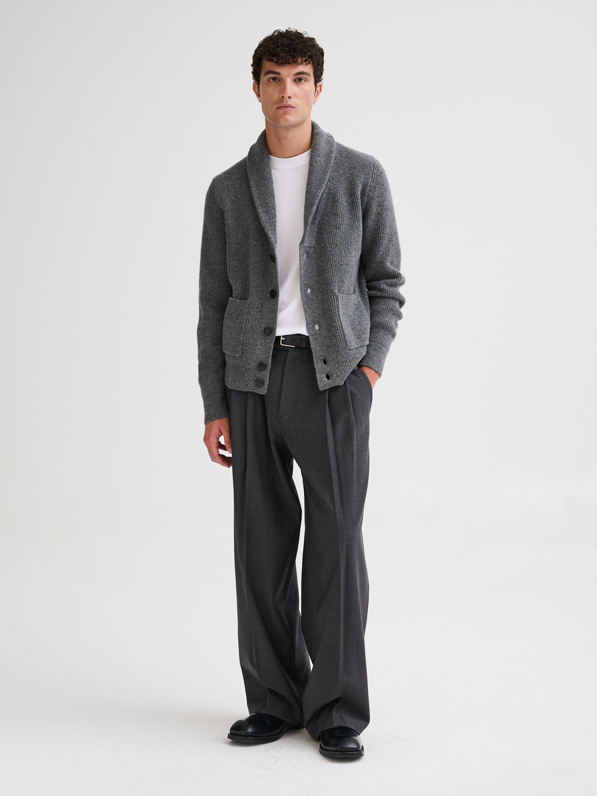 Ribbed shawl-collar knit jacket