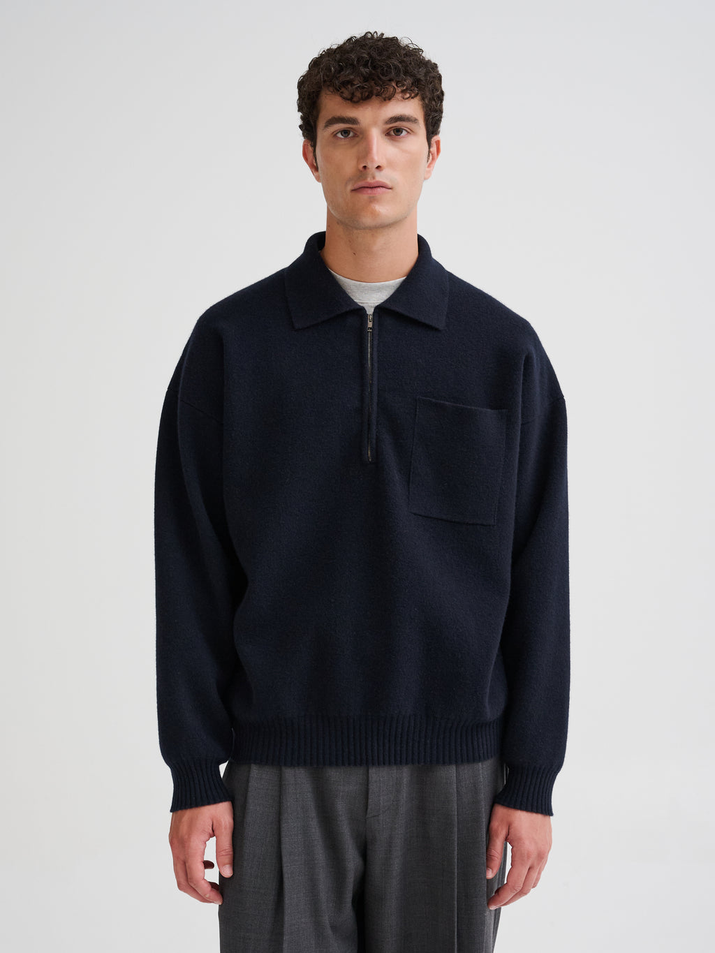 Oversized half-zip polo