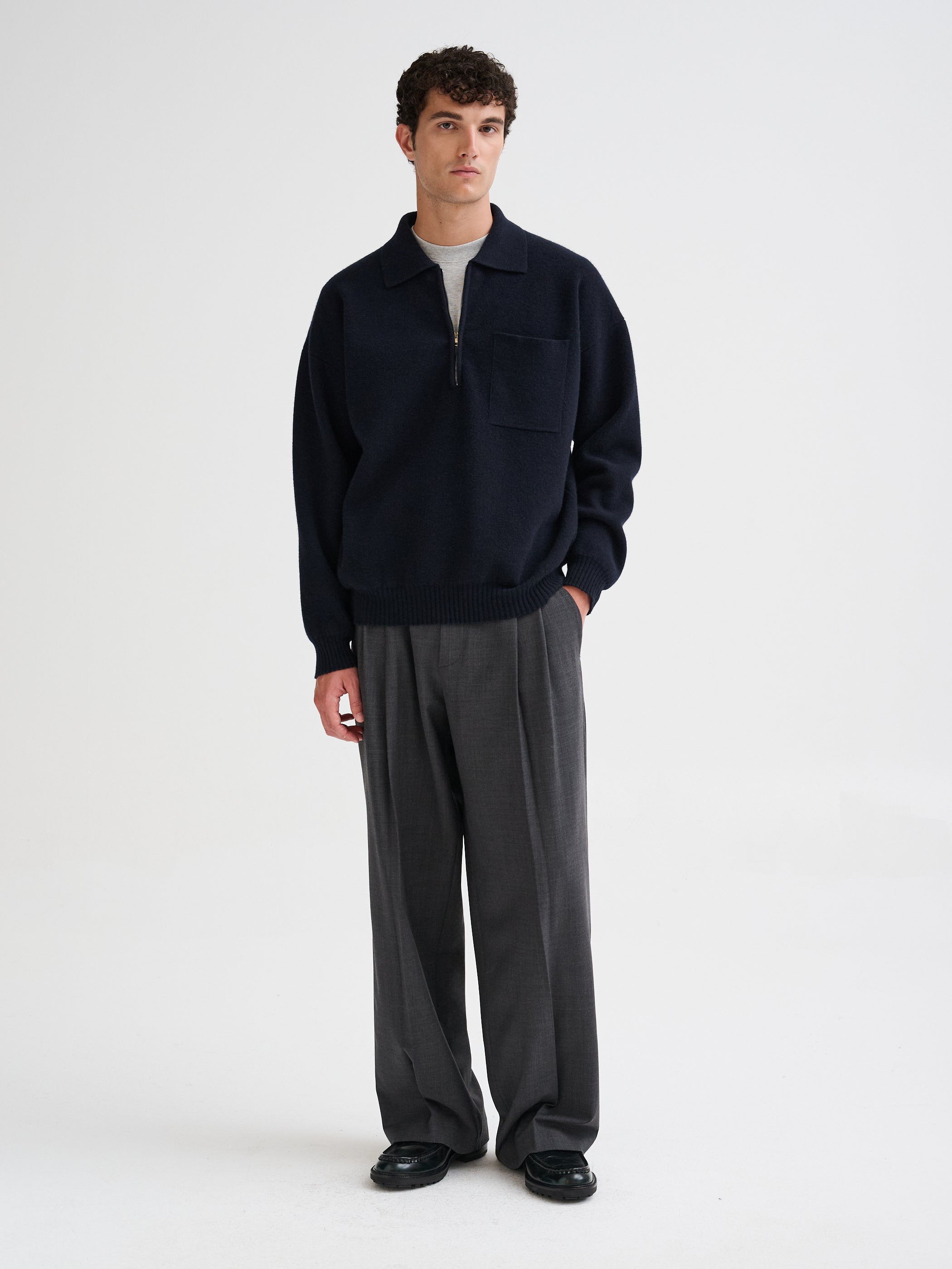 Oversized half-zip polo