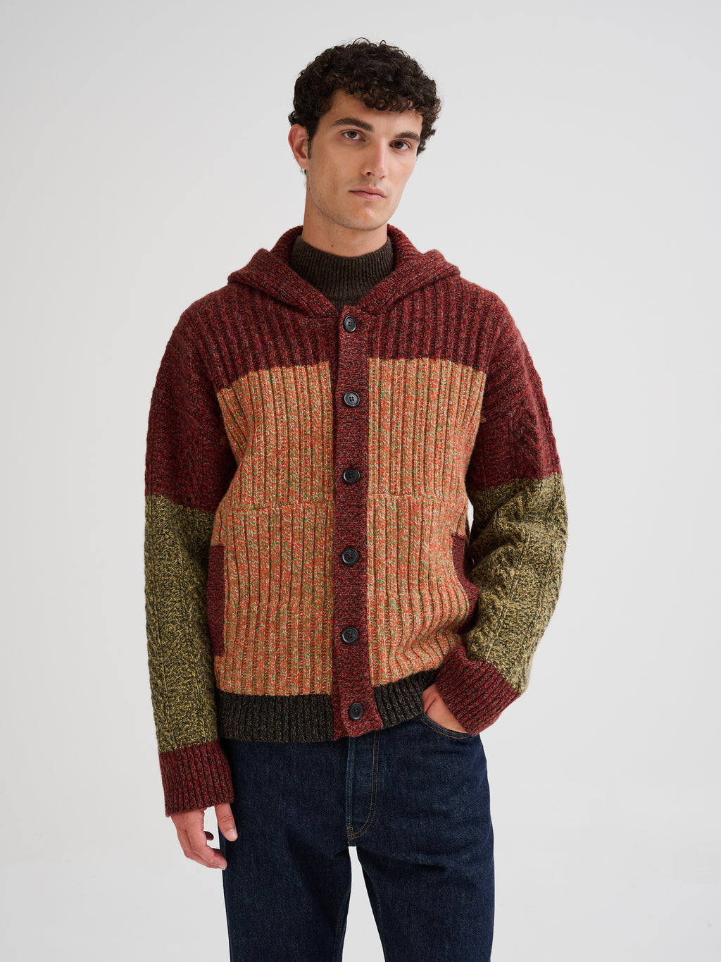 Oversized patchwork knit hoodie