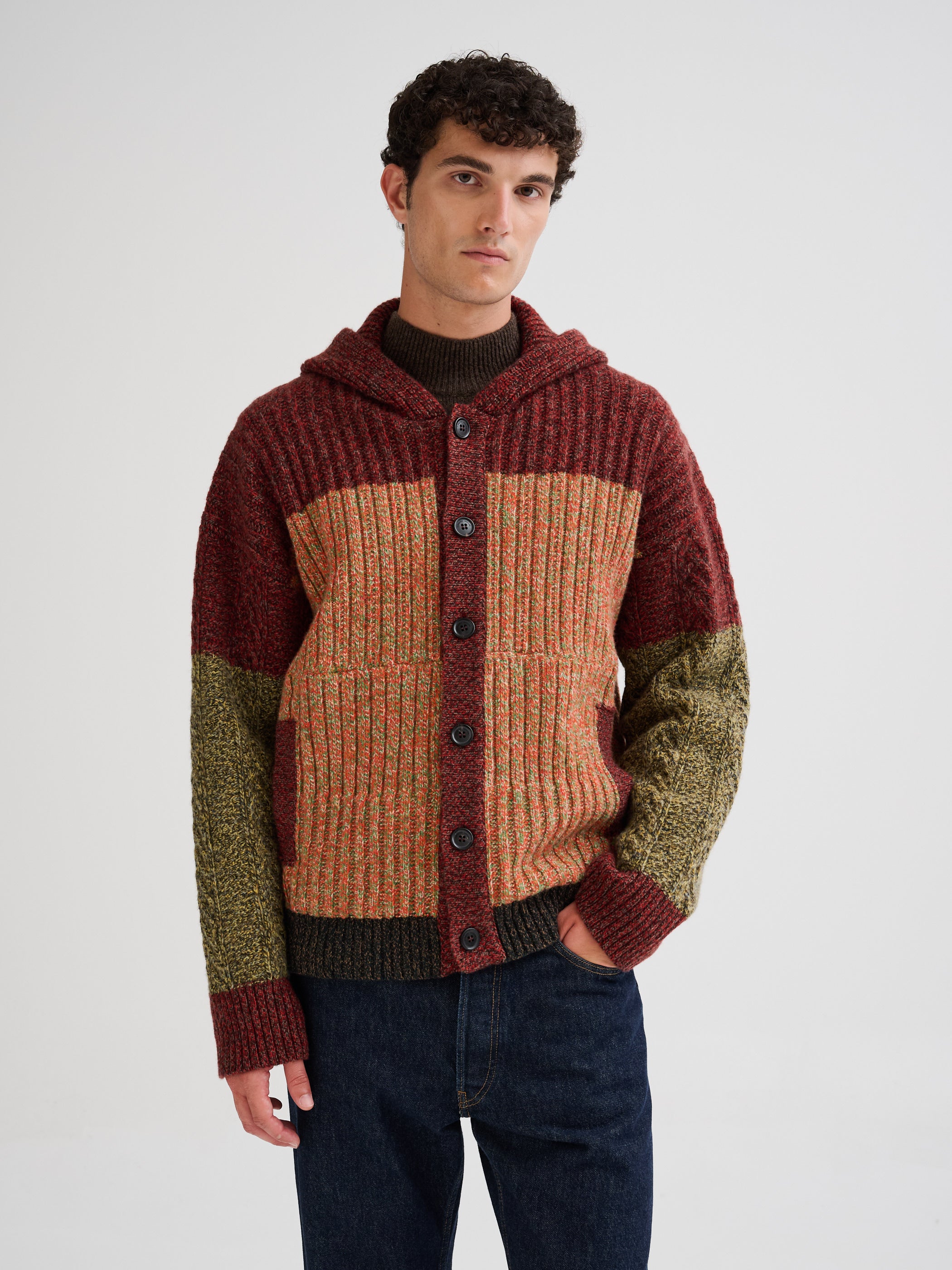 Oversized patchwork knit hoodie