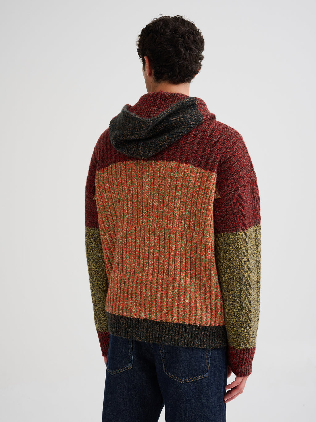 Oversized patchwork knit hoodie