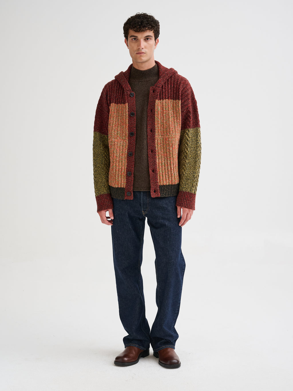 Oversized patchwork knit hoodie