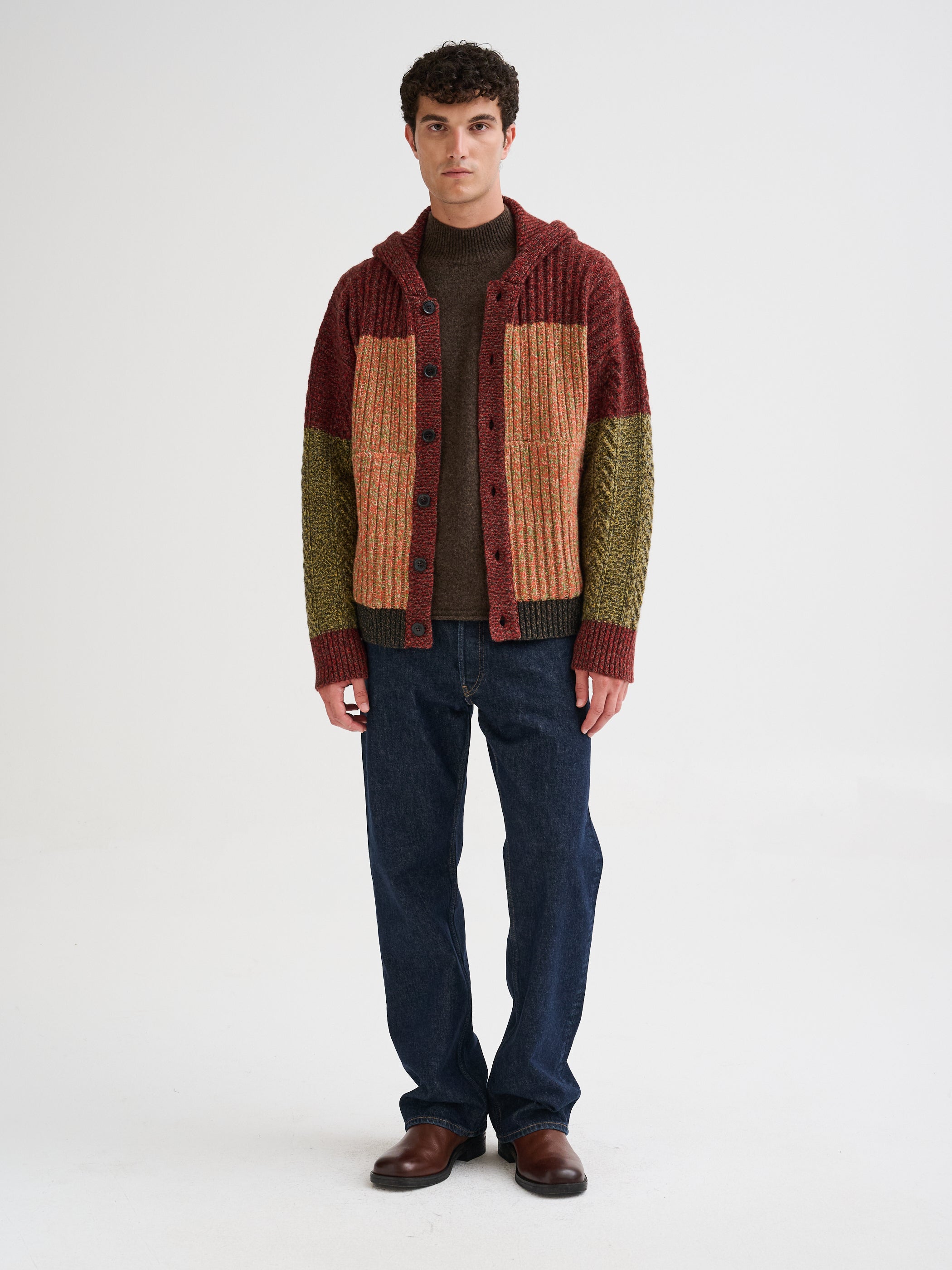 Oversized patchwork knit hoodie