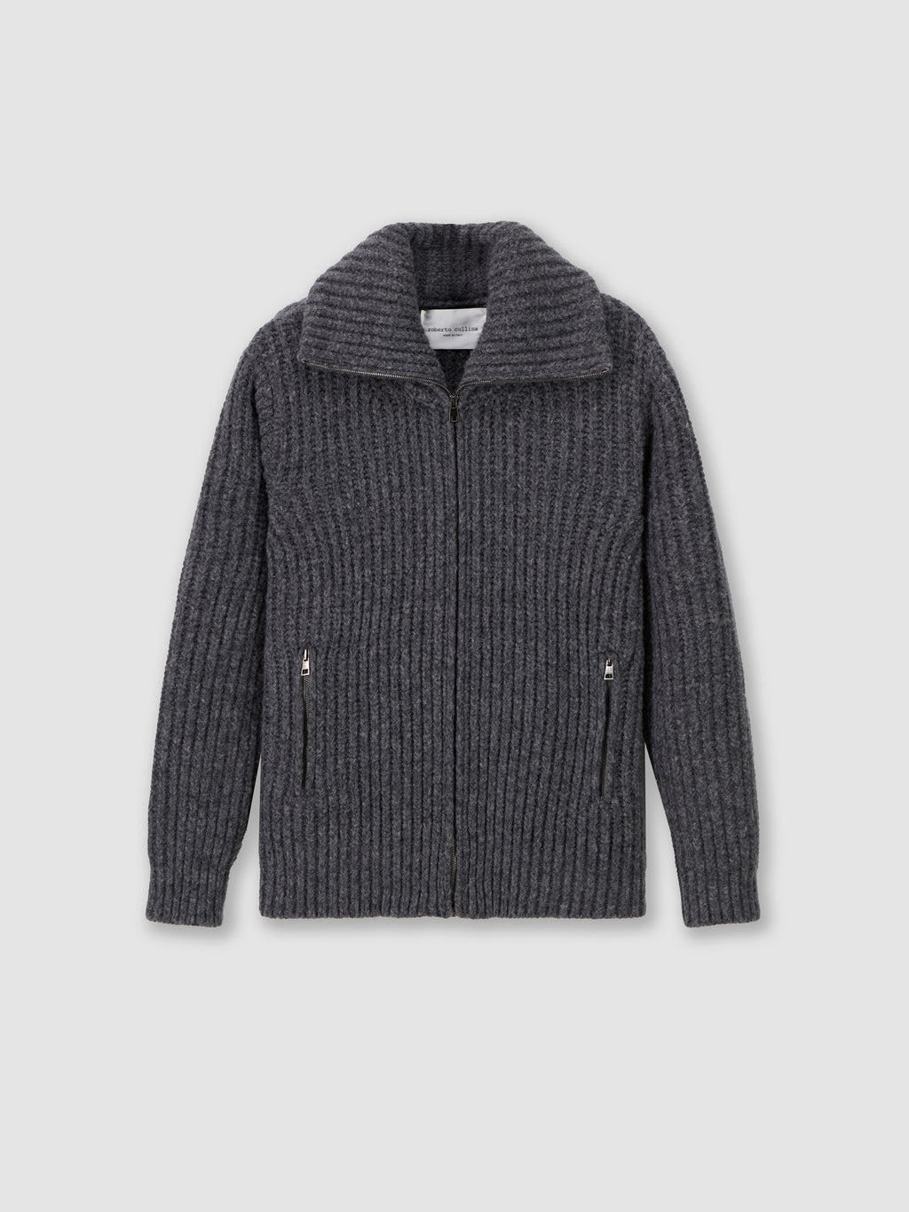 Ribbed zip-up knit jacket