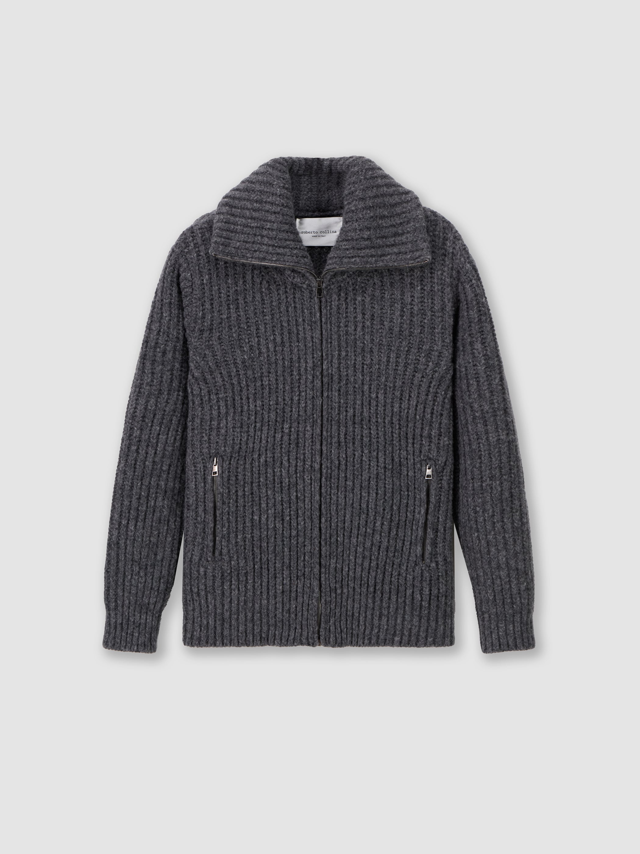 Ribbed zip-up knit jacket
