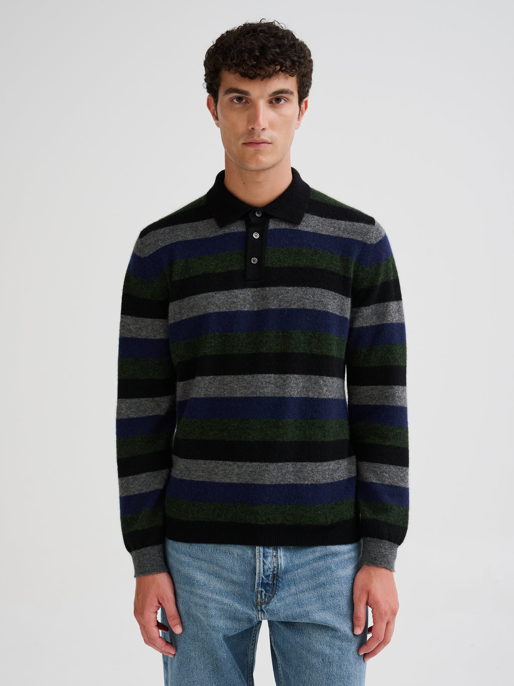 Striped cashmere and silk polo