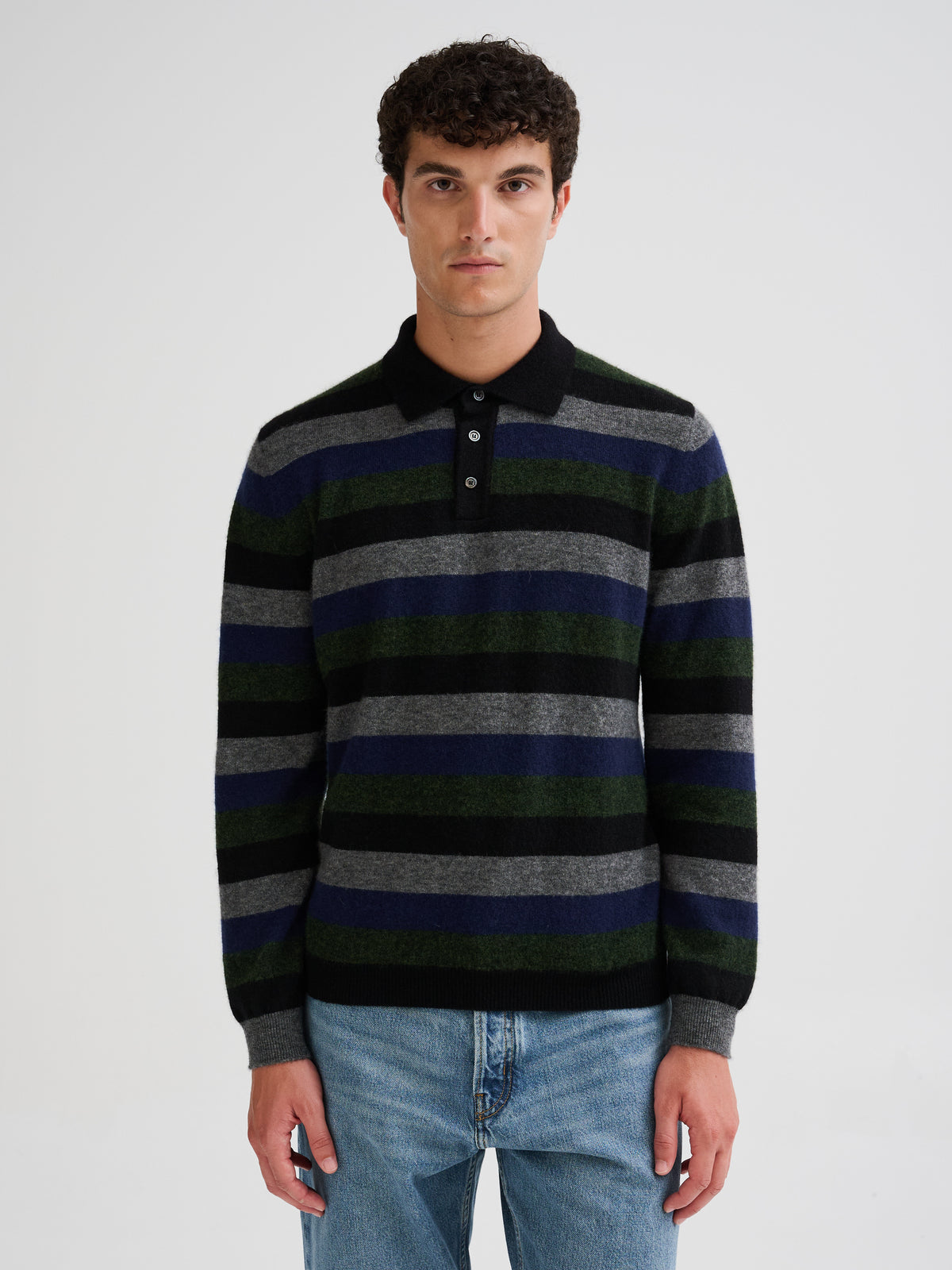 Striped cashmere and silk polo