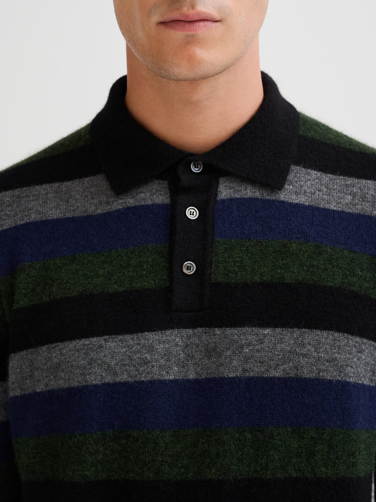 Striped cashmere and silk polo