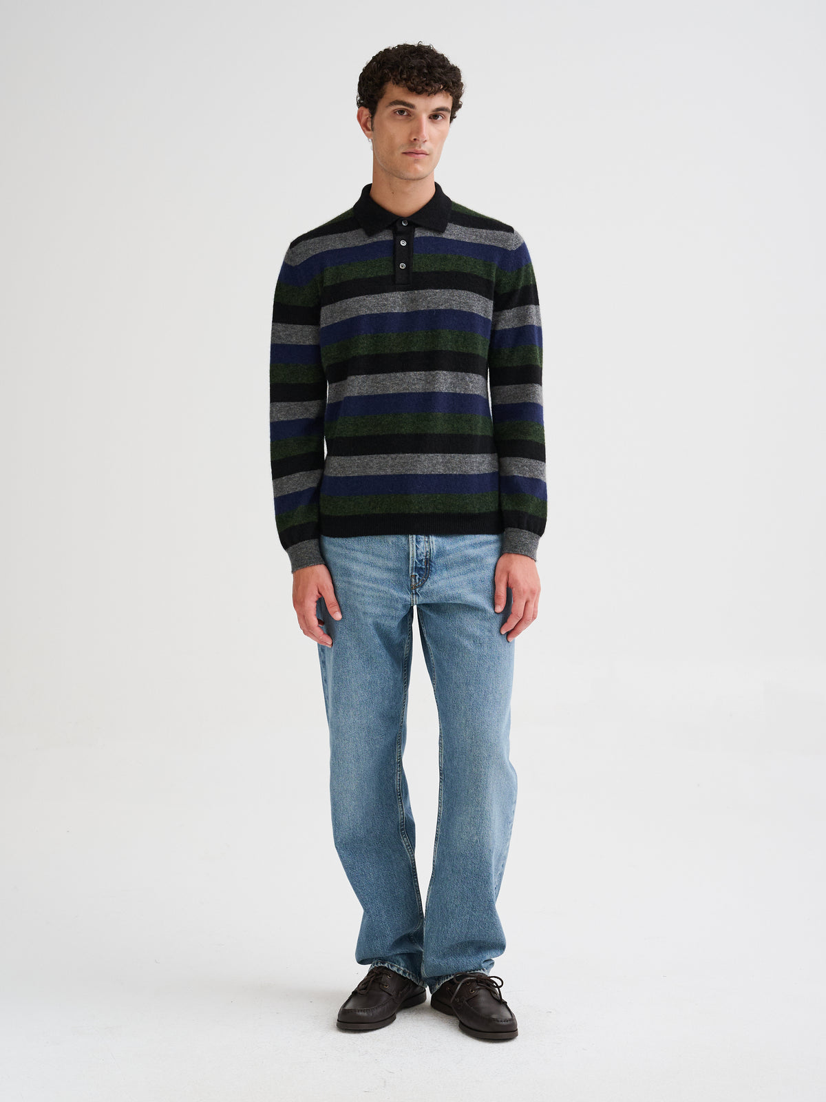 Striped cashmere and silk polo