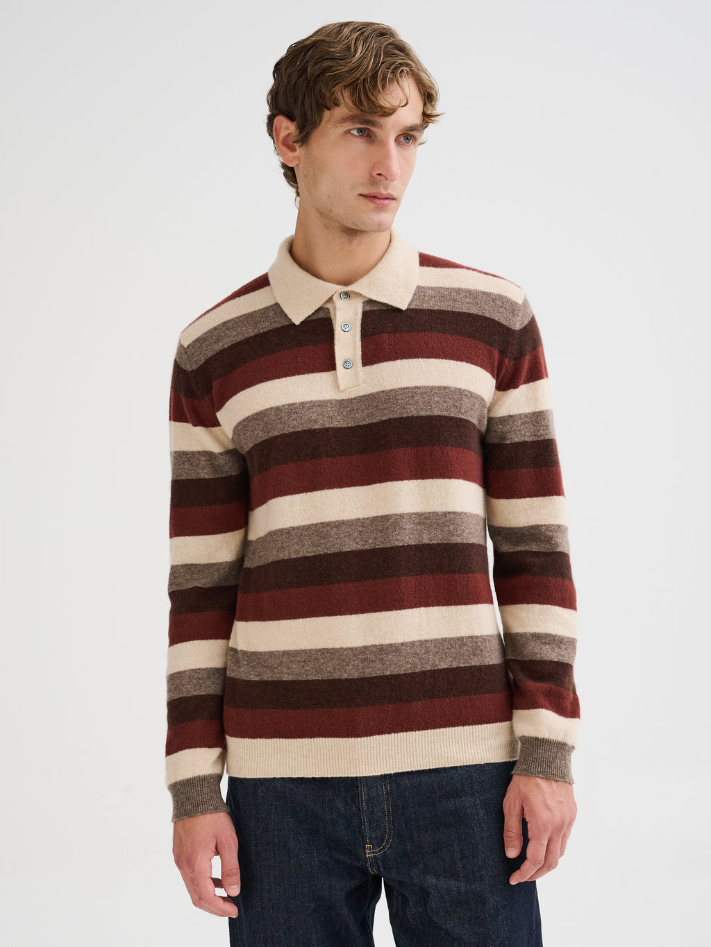 Striped cashmere and silk polo