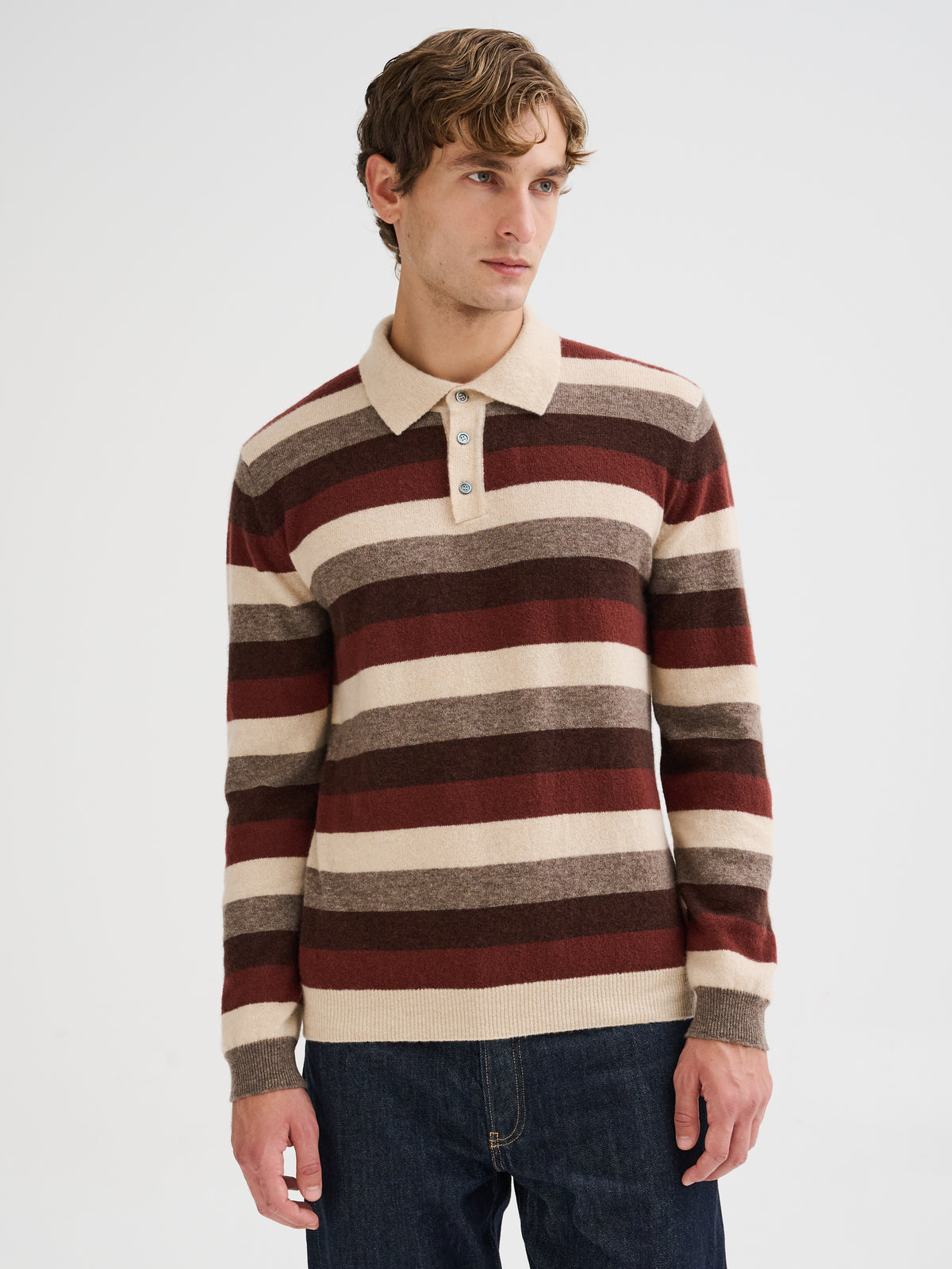 Striped cashmere and silk polo