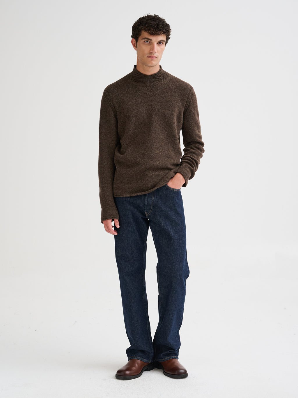 Camel wool mock-neck sweater