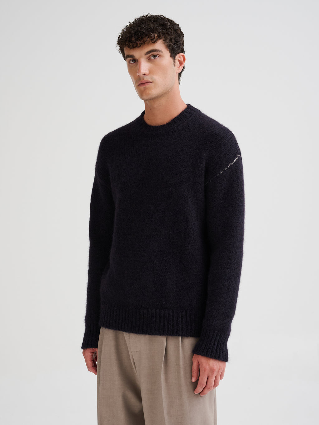 Alpaca sweater with contrasting seams