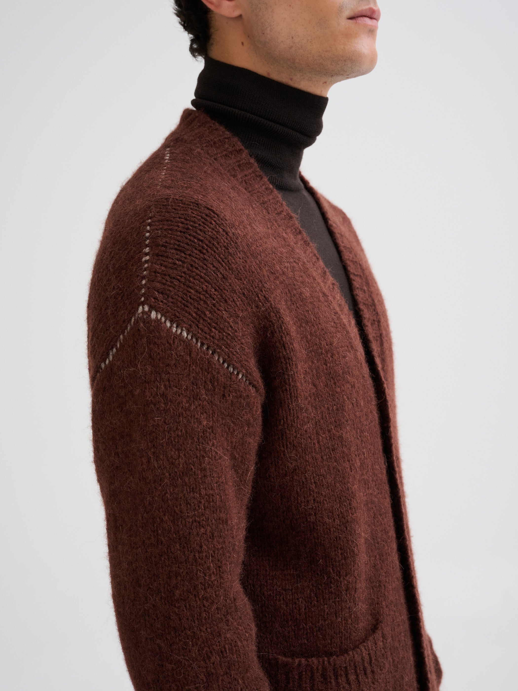 Alpaca cardigan with contrasting seams