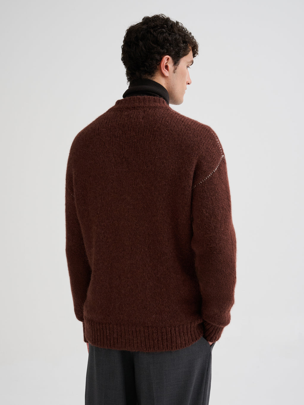 Alpaca cardigan with contrasting seams