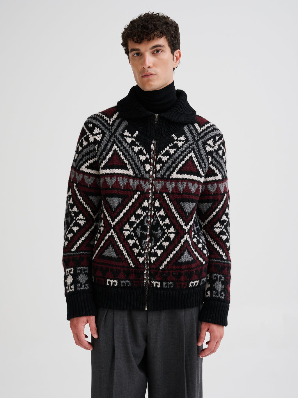 Geometric jacquard wool and cashmere jacket