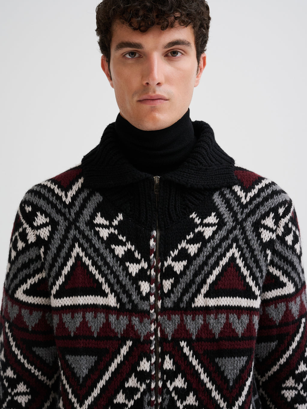 Geometric jacquard wool and cashmere jacket
