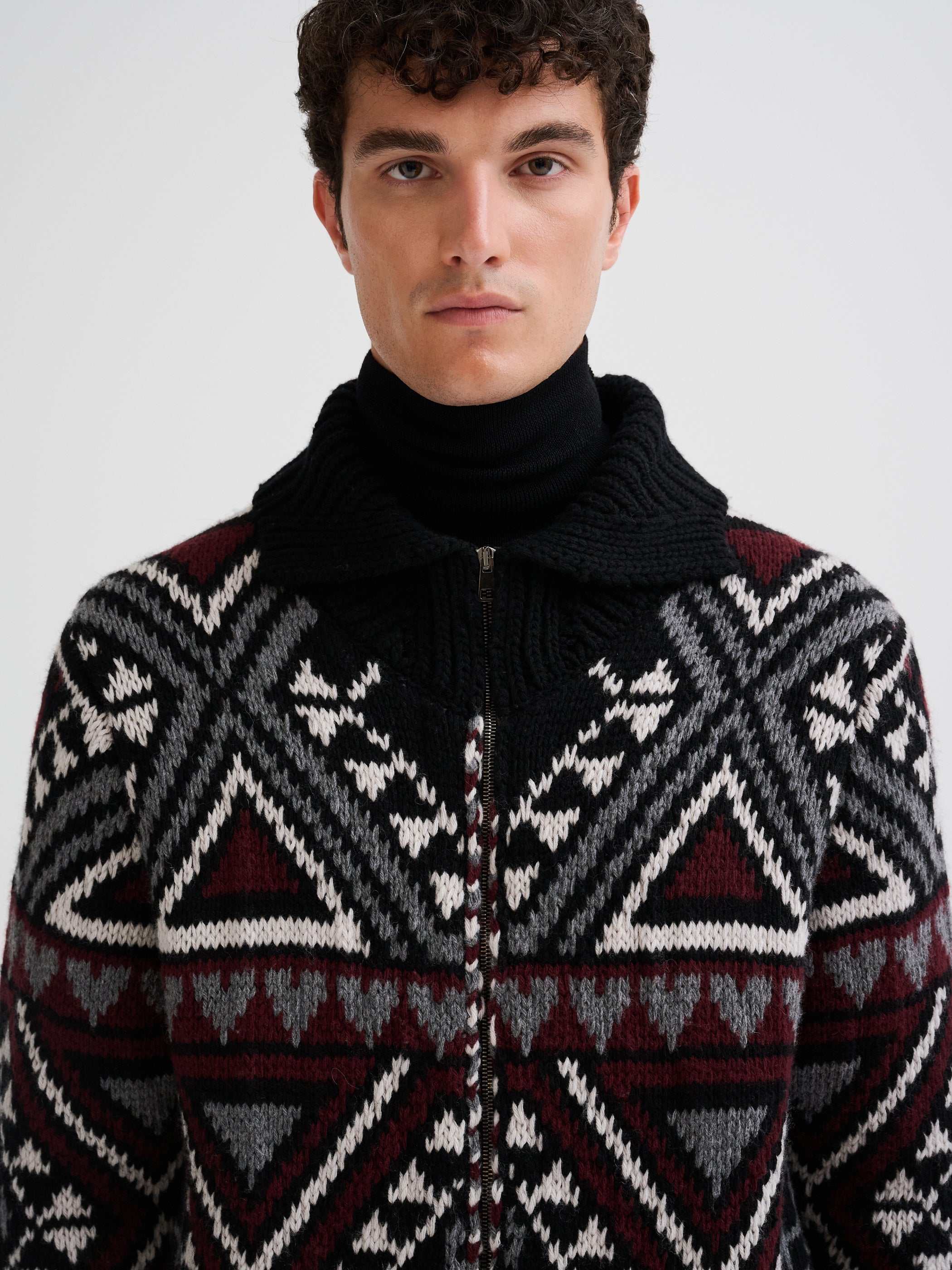 Geometric jacquard wool and cashmere jacket