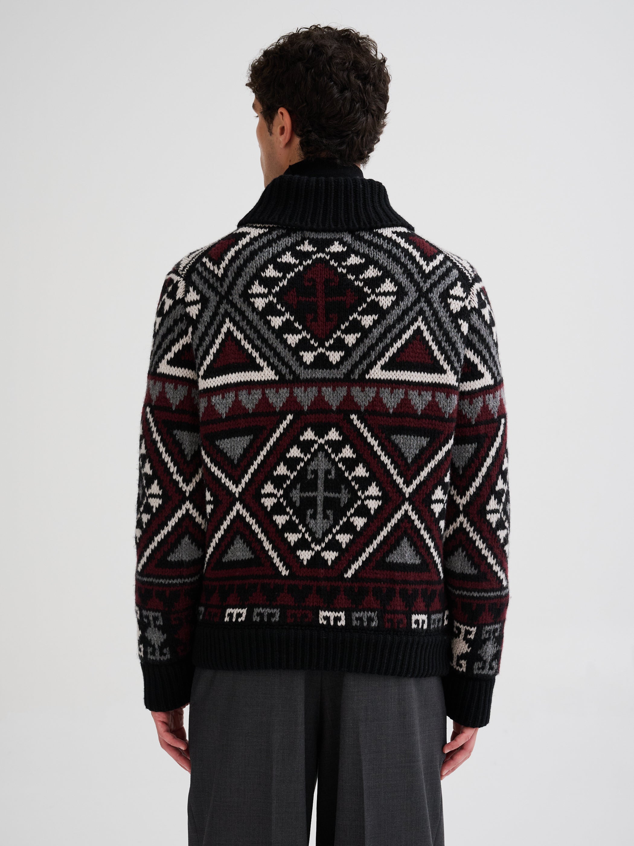 Geometric jacquard wool and cashmere jacket