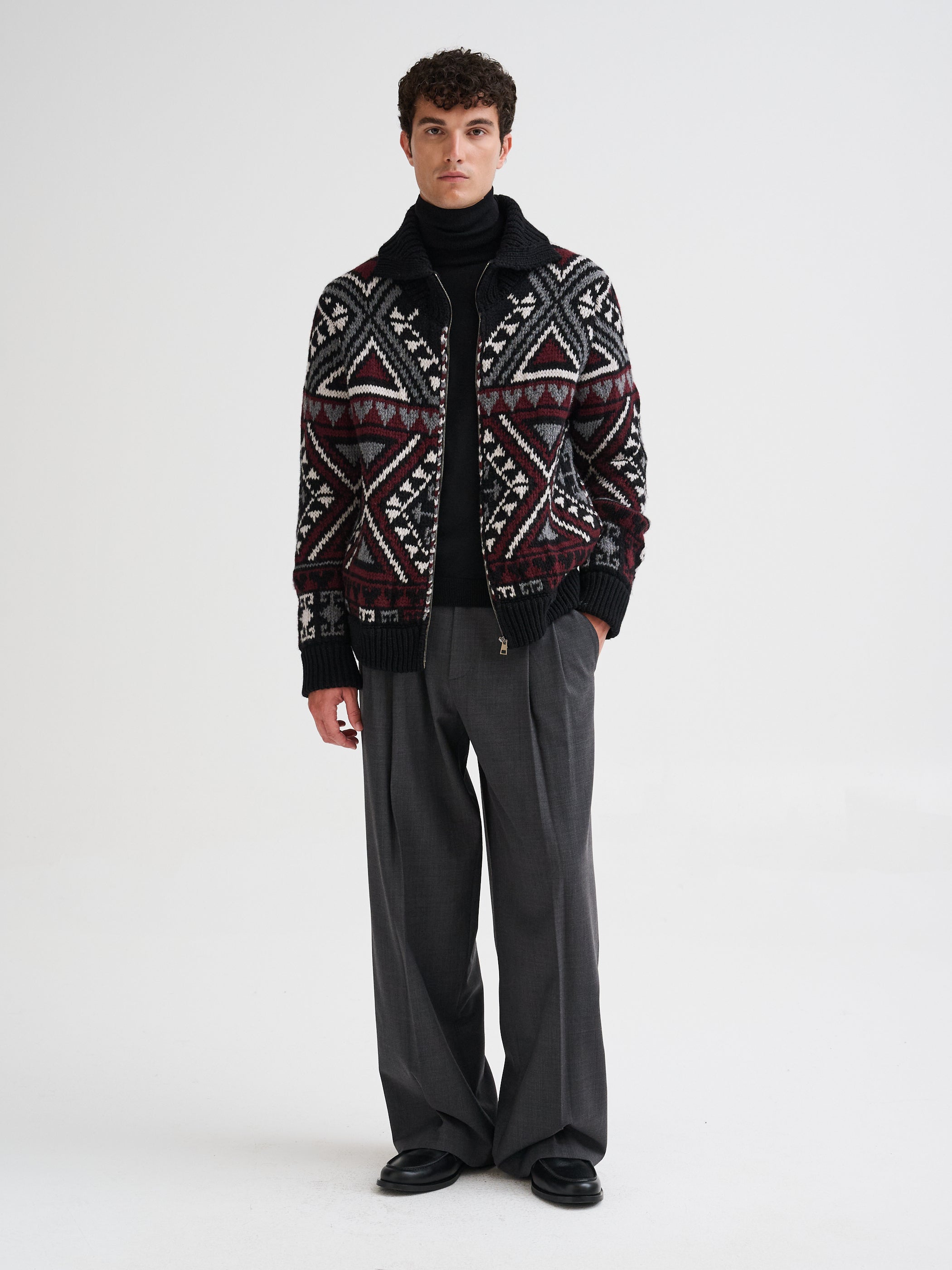 Geometric jacquard wool and cashmere jacket
