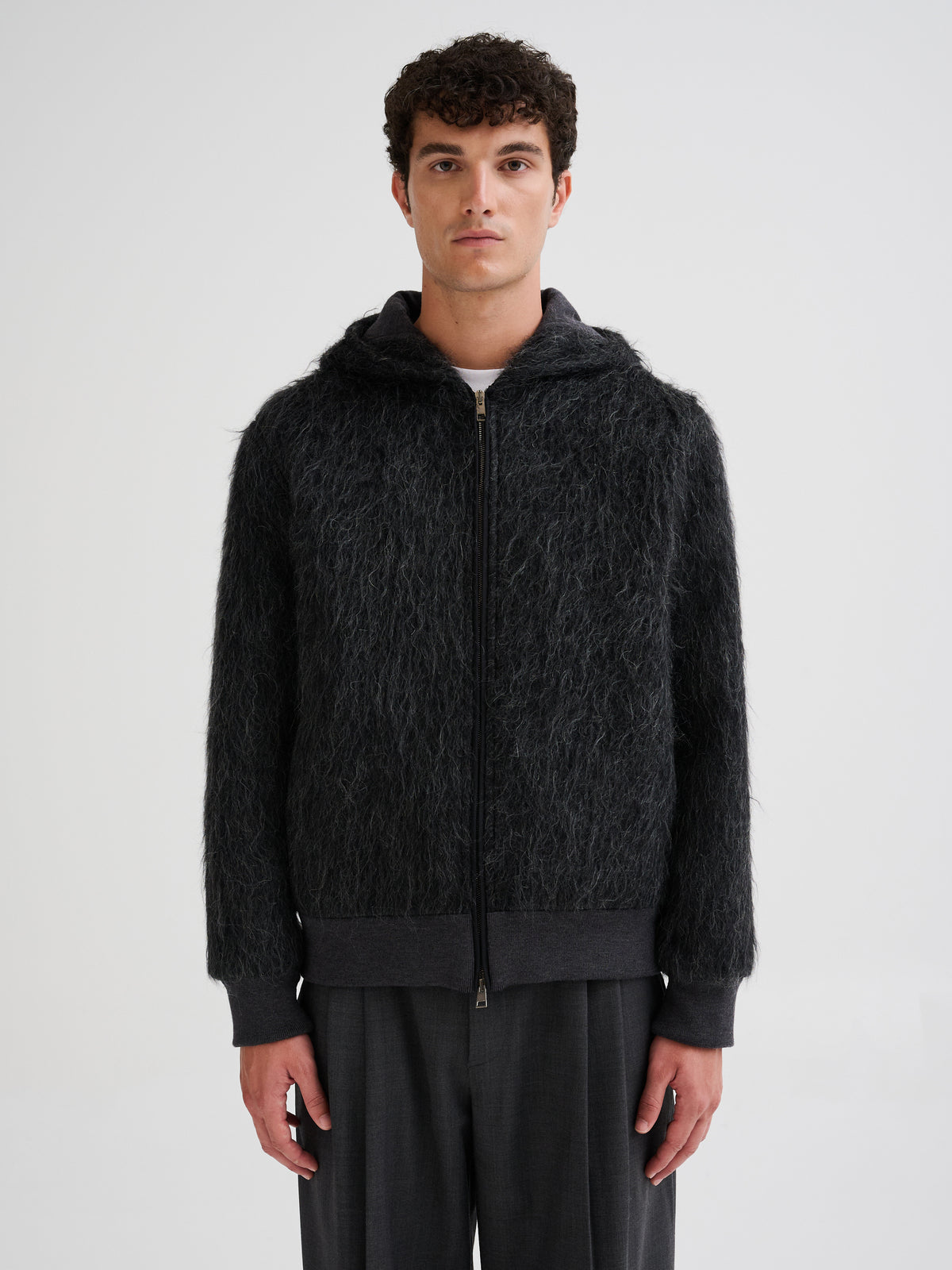 Hooded wool and alpaca jacket