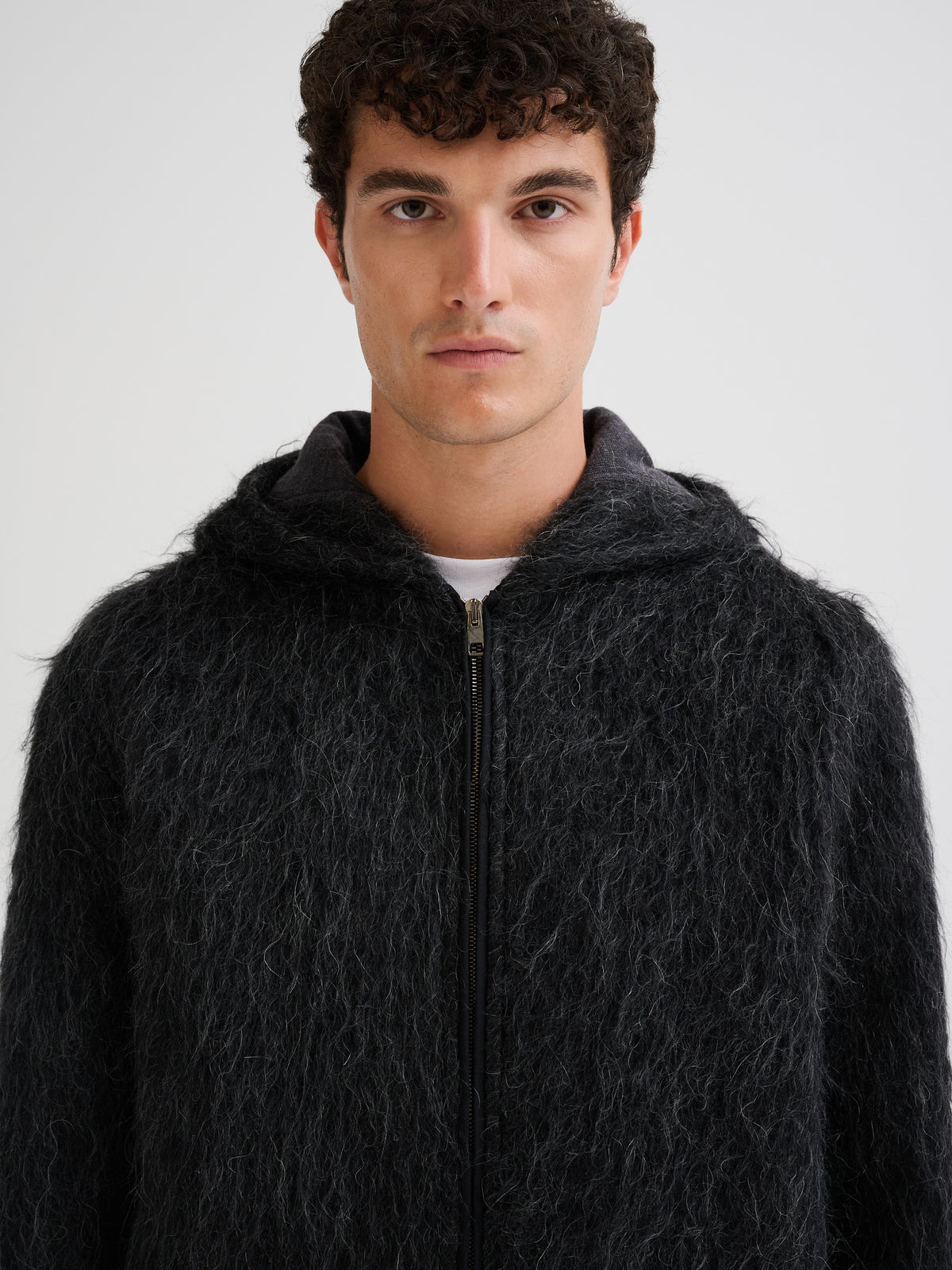 Hooded wool and alpaca jacket